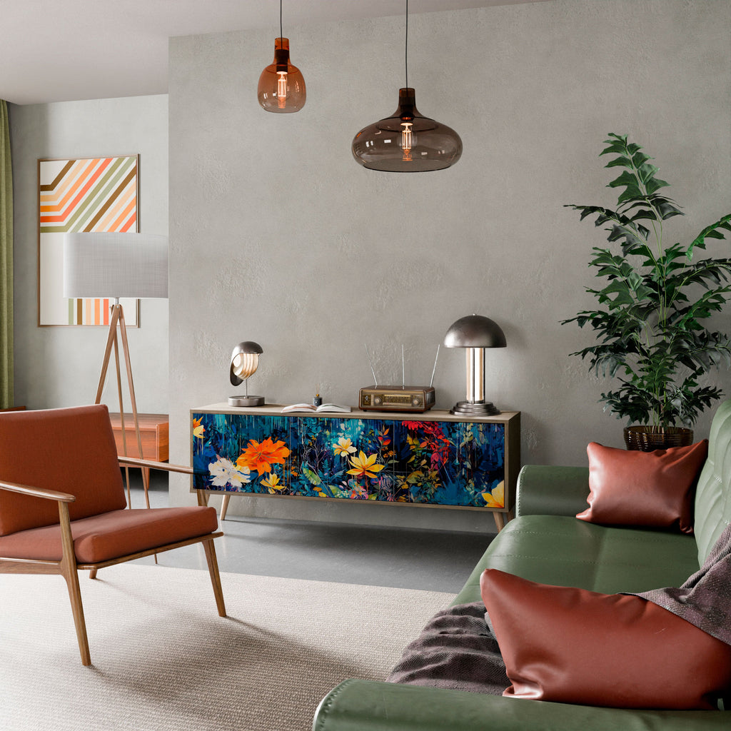 MIDNIGHT BLOSSOM TV-Lowboard mit 3 Türen in Eiche-Optik