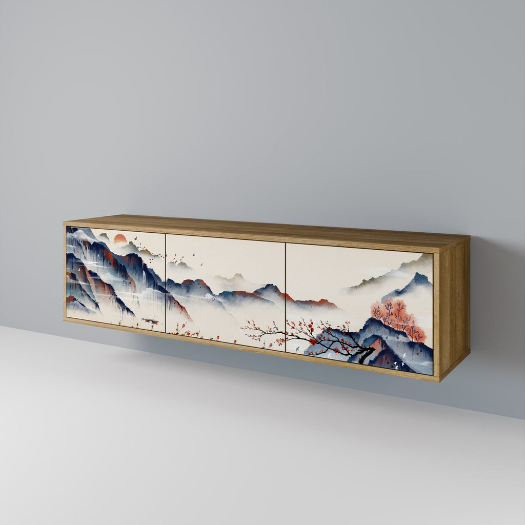 JAPANESE LANDSCAPE TV-Lowboard mit 3 Türen in Eiche-Optik