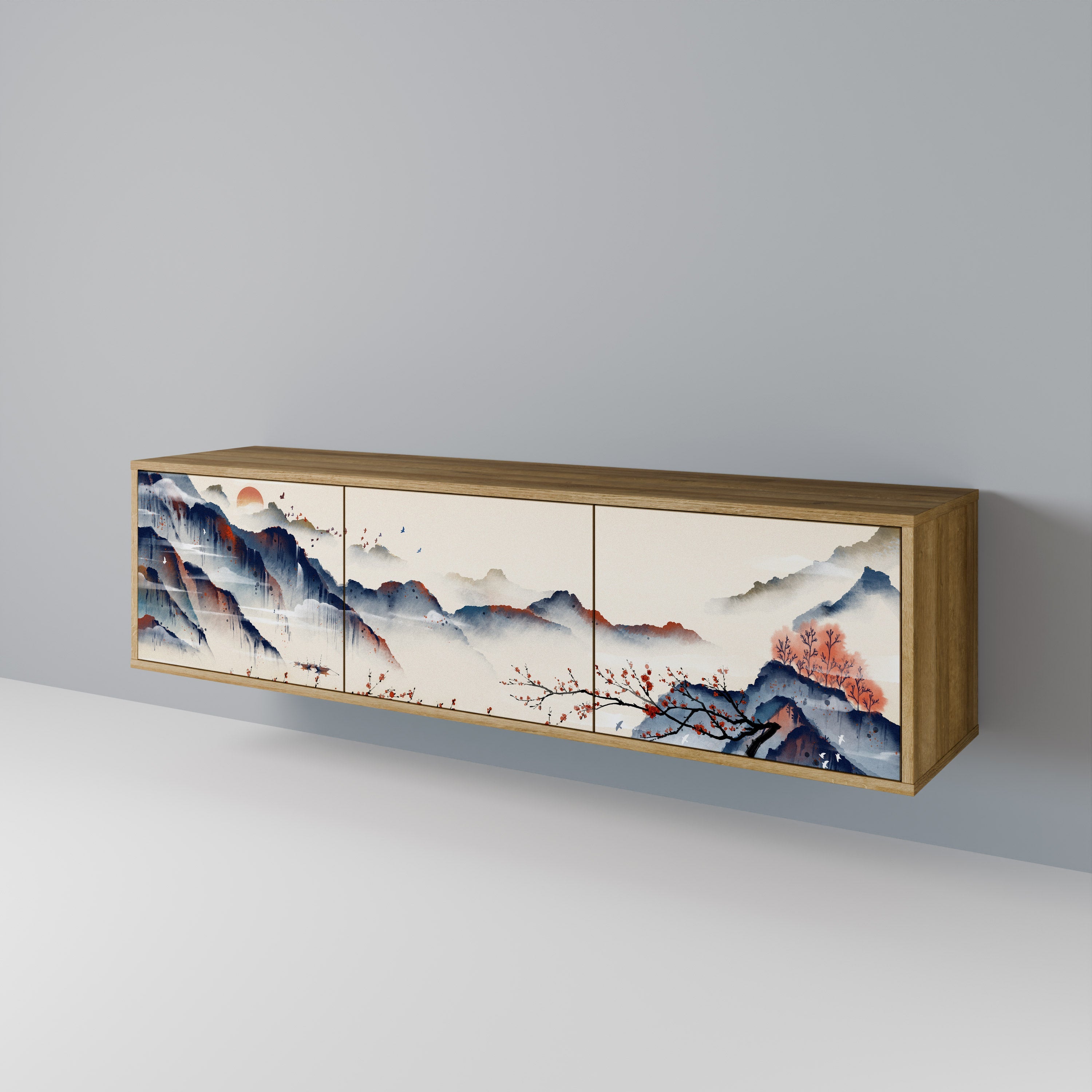 JAPANESE LANDSCAPE TV-Lowboard mit 3 Türen in Eiche-Optik