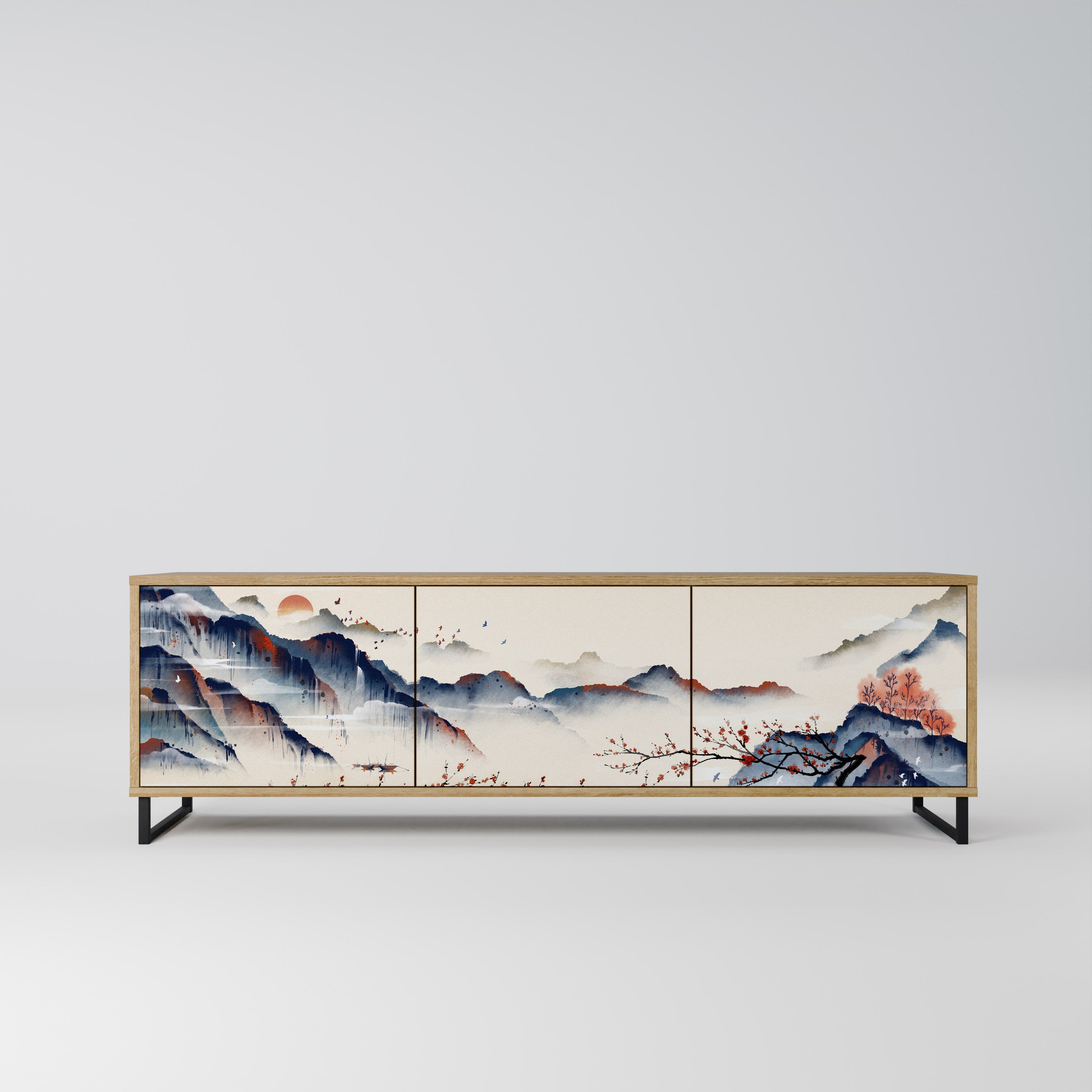 JAPANESE LANDSCAPE TV-Lowboard mit 3 Türen in Eiche-Optik