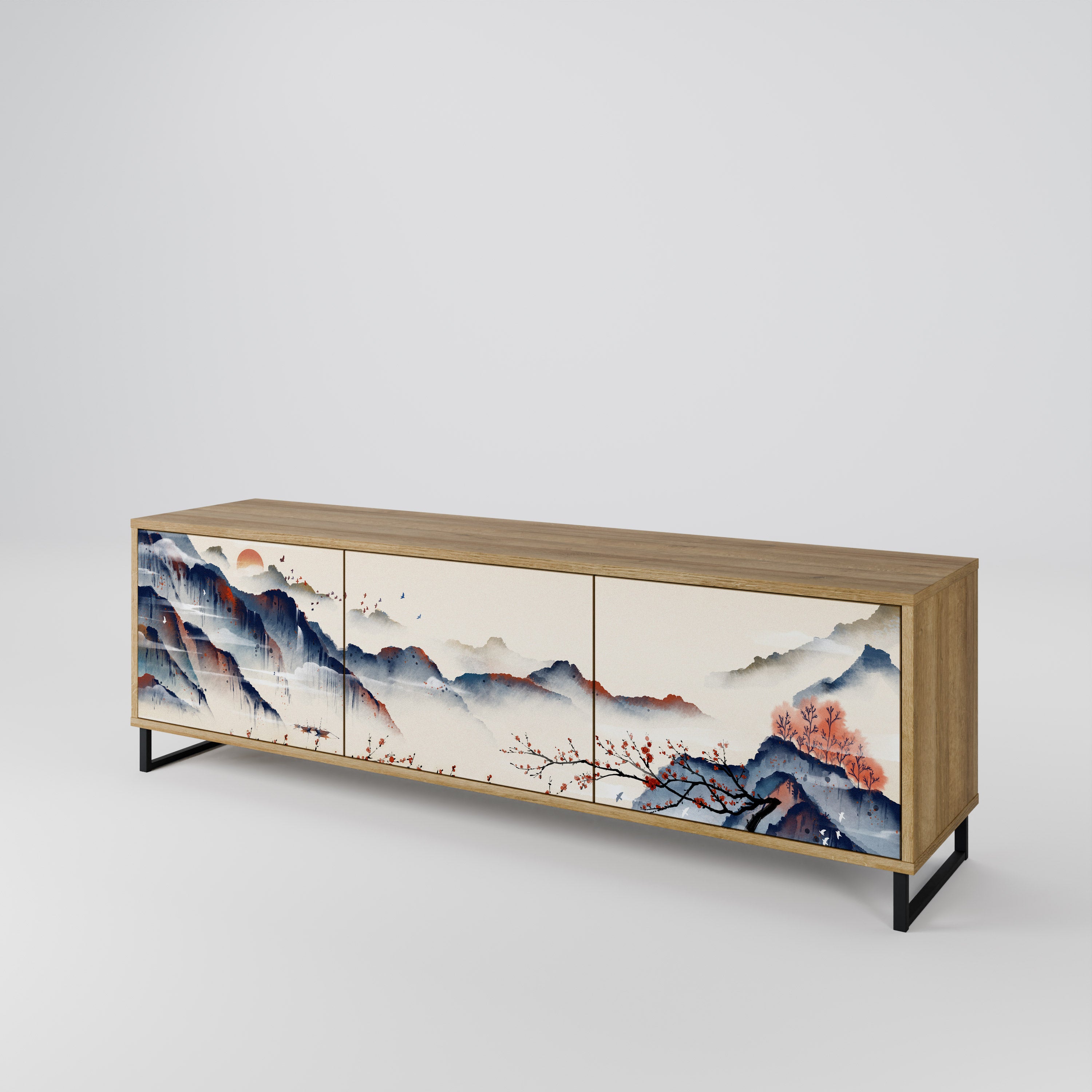 JAPANESE LANDSCAPE 3-Door TV Cabinet