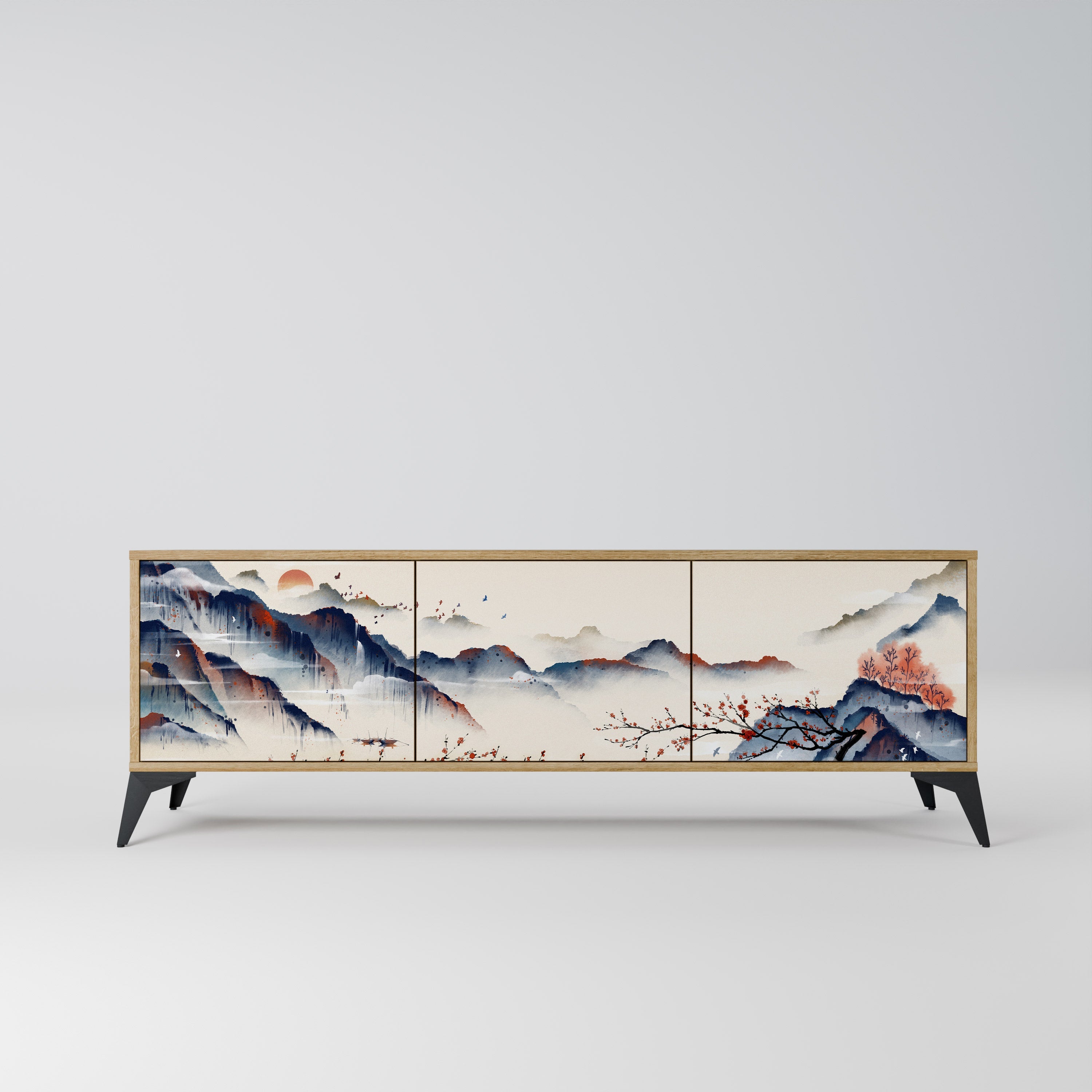 JAPANESE LANDSCAPE TV-Lowboard mit 3 Türen in Eiche-Optik