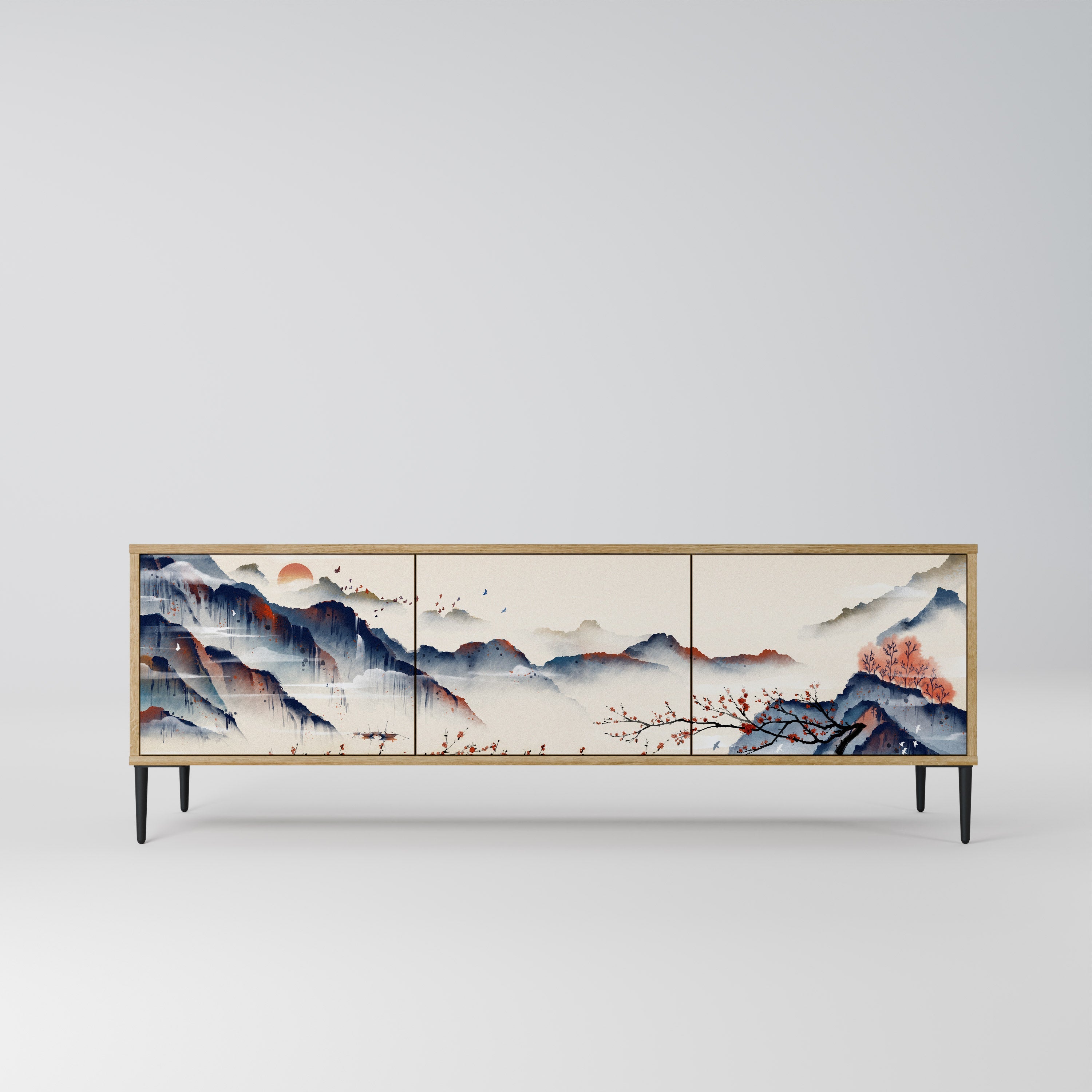 JAPANESE LANDSCAPE TV-Lowboard mit 3 Türen in Eiche-Optik