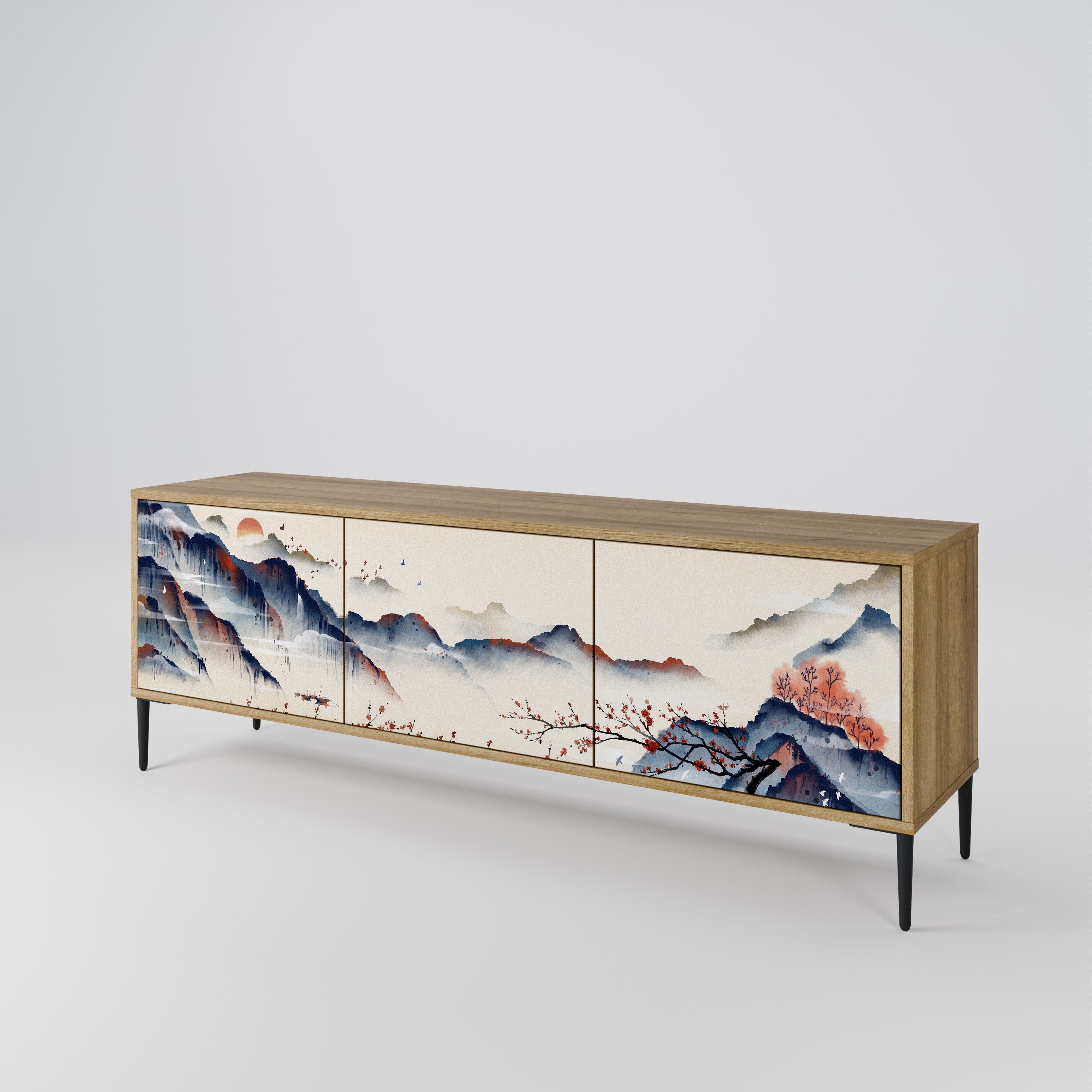 JAPANESE LANDSCAPE TV-Lowboard mit 3 Türen in Eiche-Optik