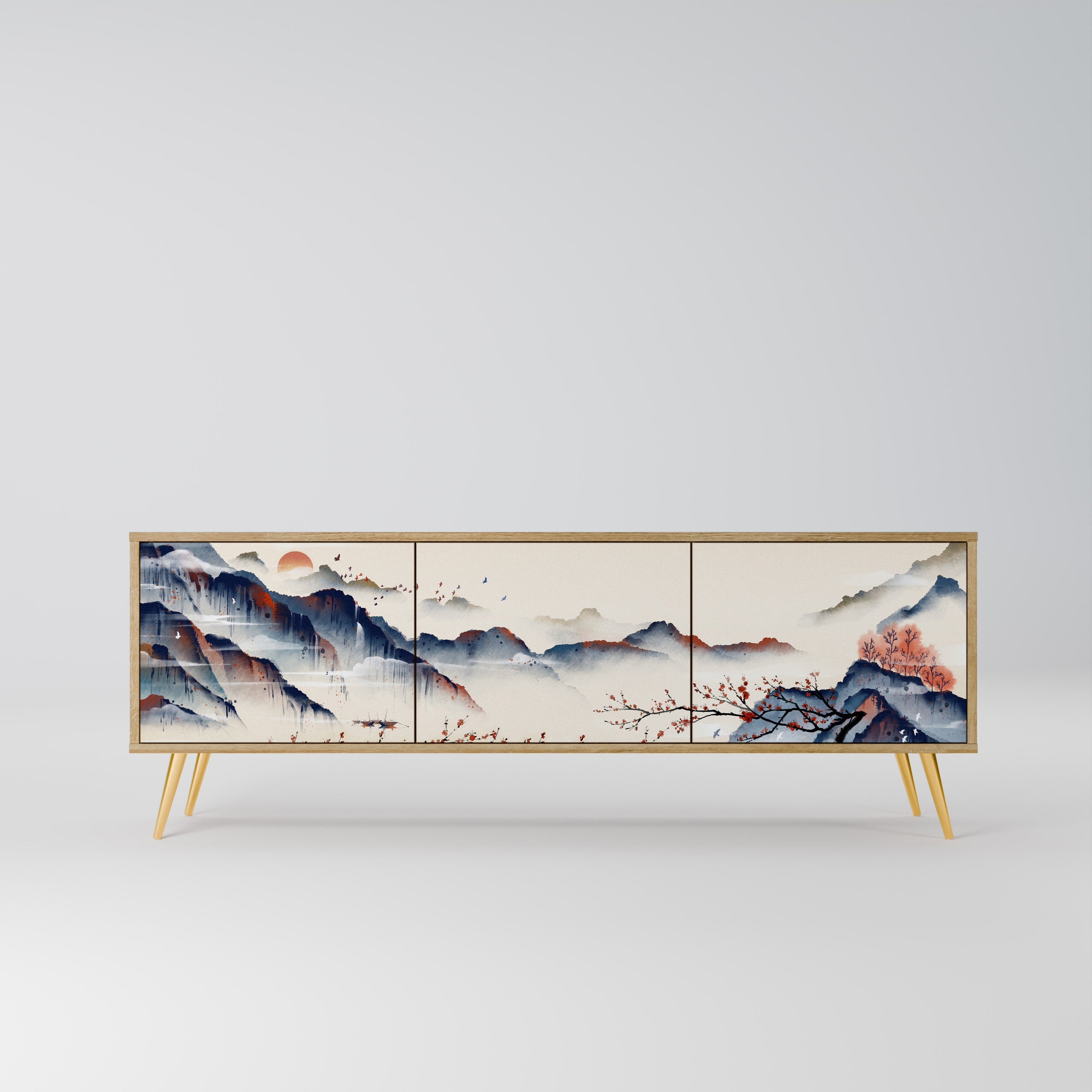 JAPANESE LANDSCAPE TV-Lowboard mit 3 Türen in Eiche-Optik