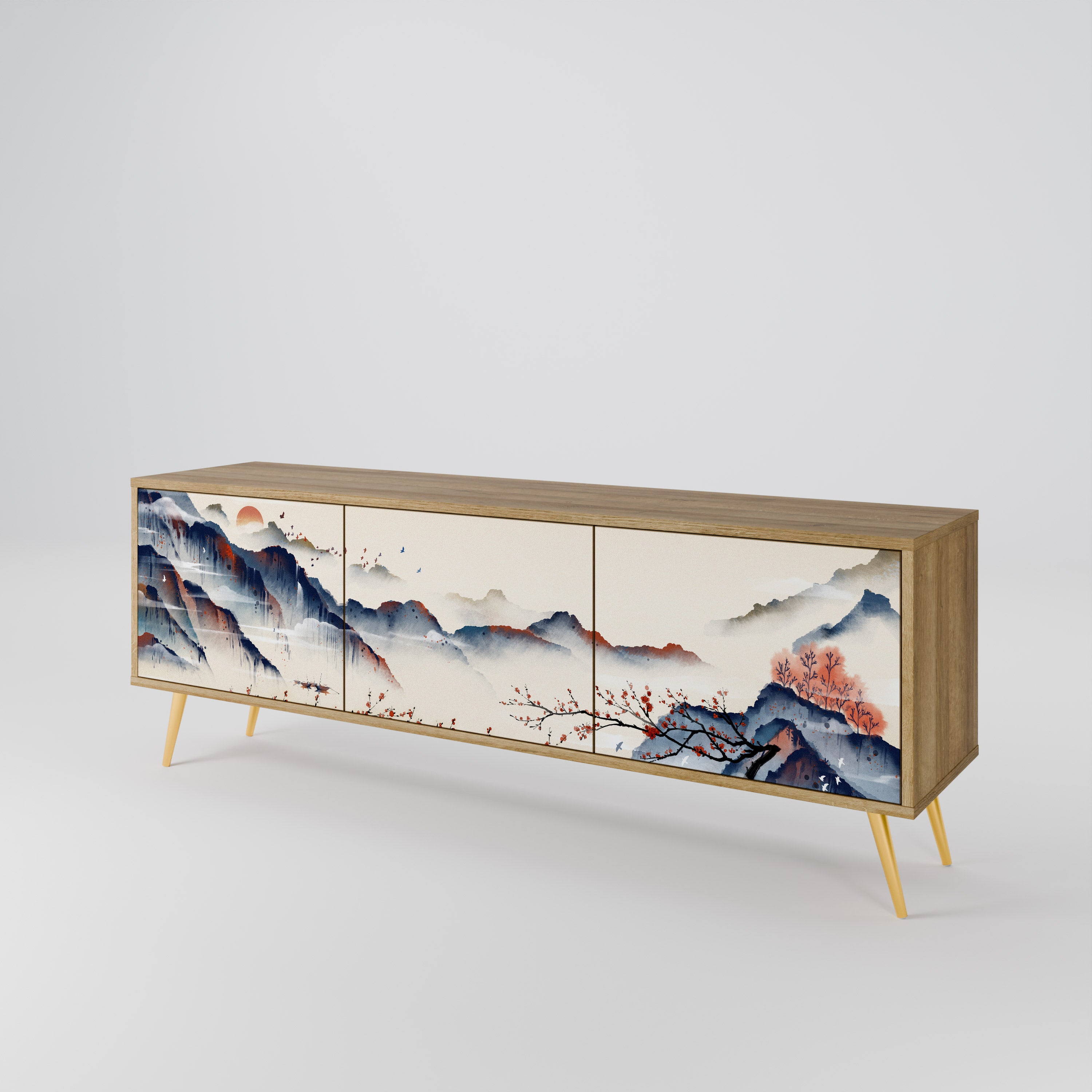 JAPANESE LANDSCAPE 3-Door TV Cabinet