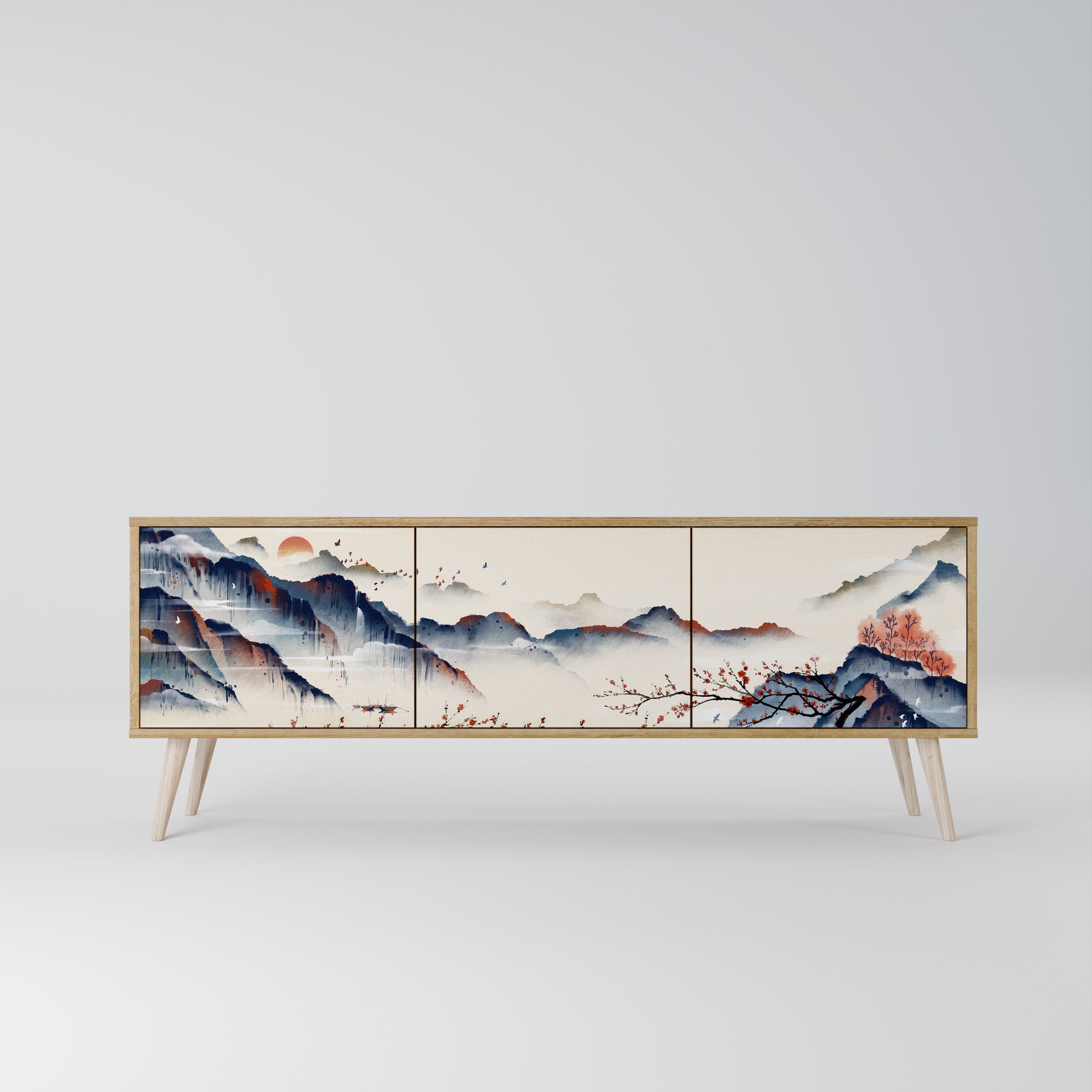 JAPANESE LANDSCAPE TV-Lowboard mit 3 Türen in Eiche-Optik