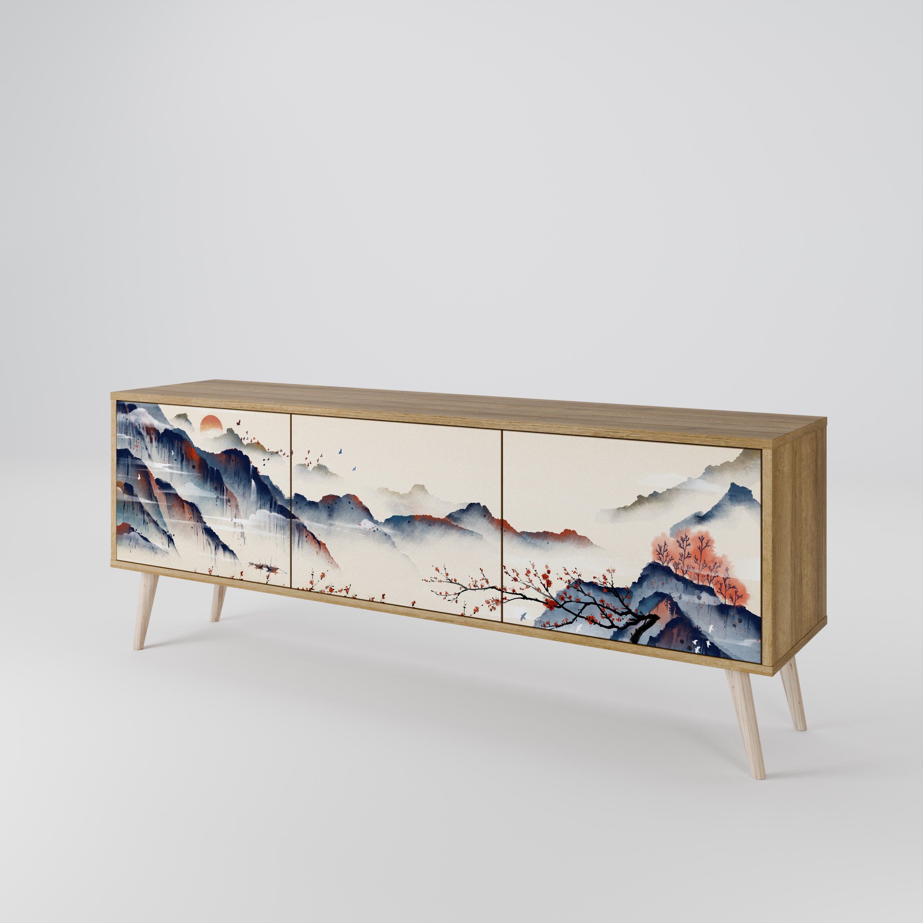 JAPANESE LANDSCAPE 3-Door TV Cabinet