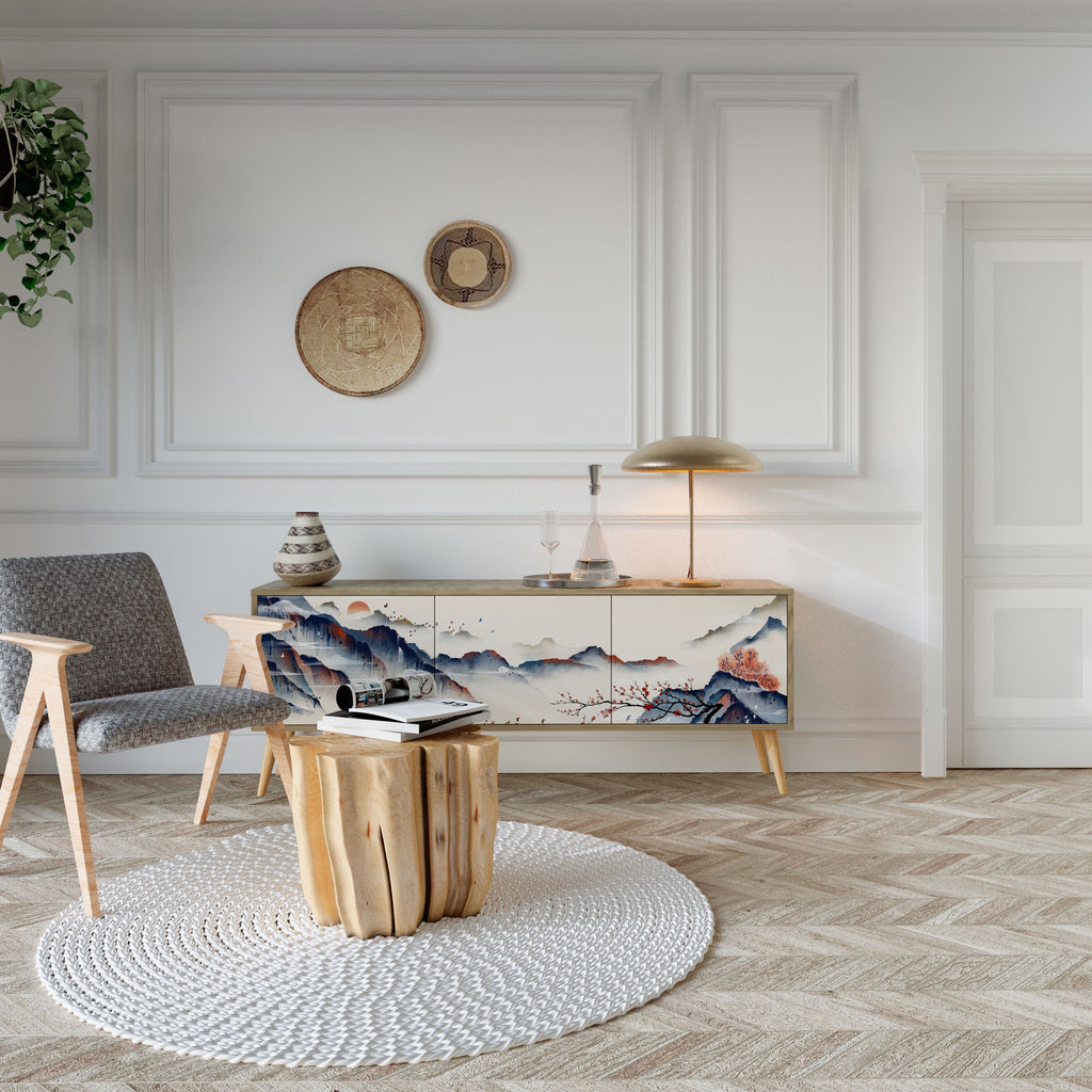 JAPANESE LANDSCAPE TV-Lowboard mit 3 Türen in Eiche-Optik