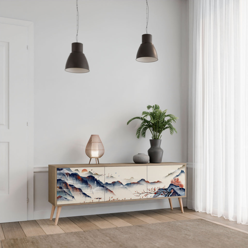 JAPANESE LANDSCAPE TV-Lowboard mit 3 Türen in Eiche-Optik