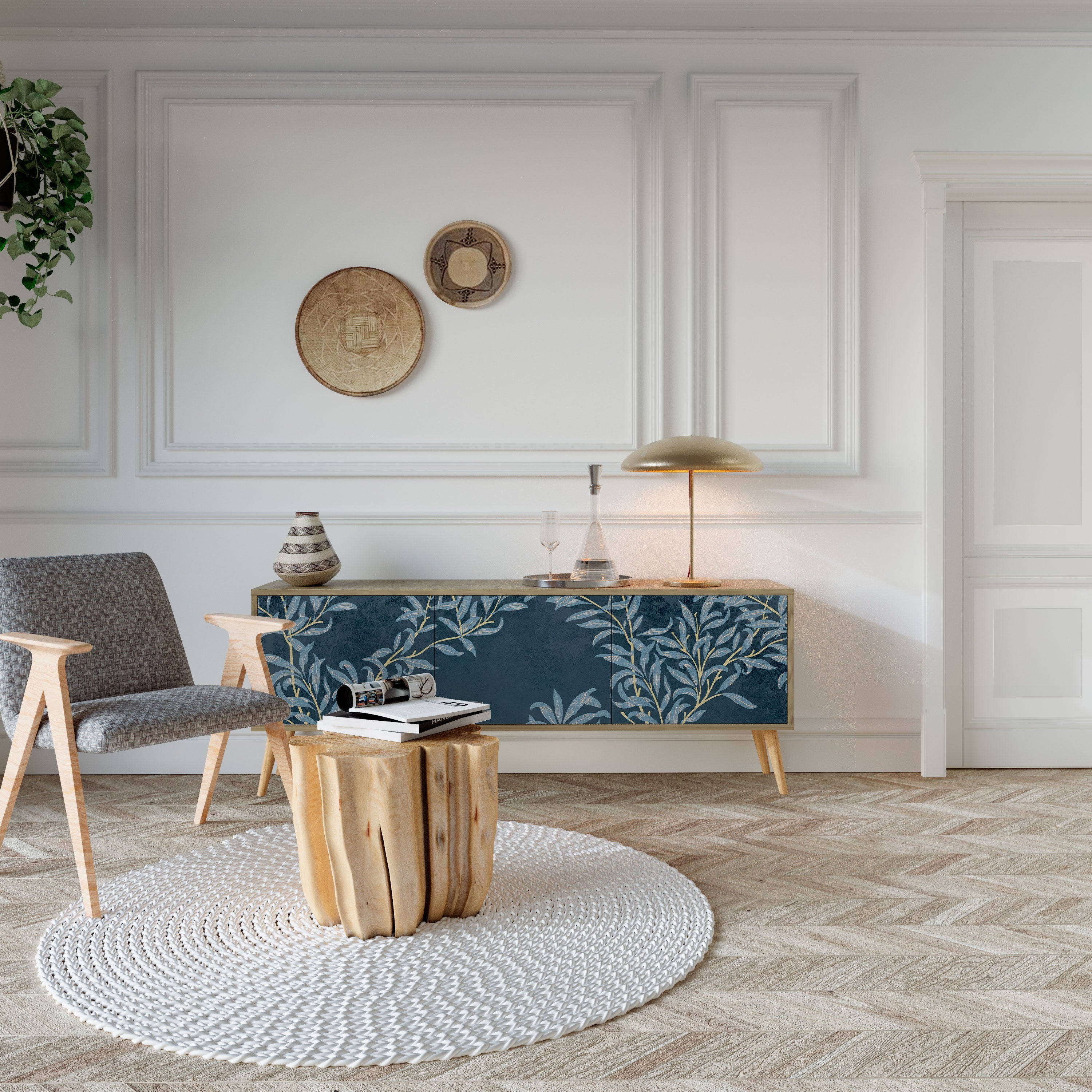 BLUE LEAVES TV-Lowboard mit 3 Türen in Eiche-Optik