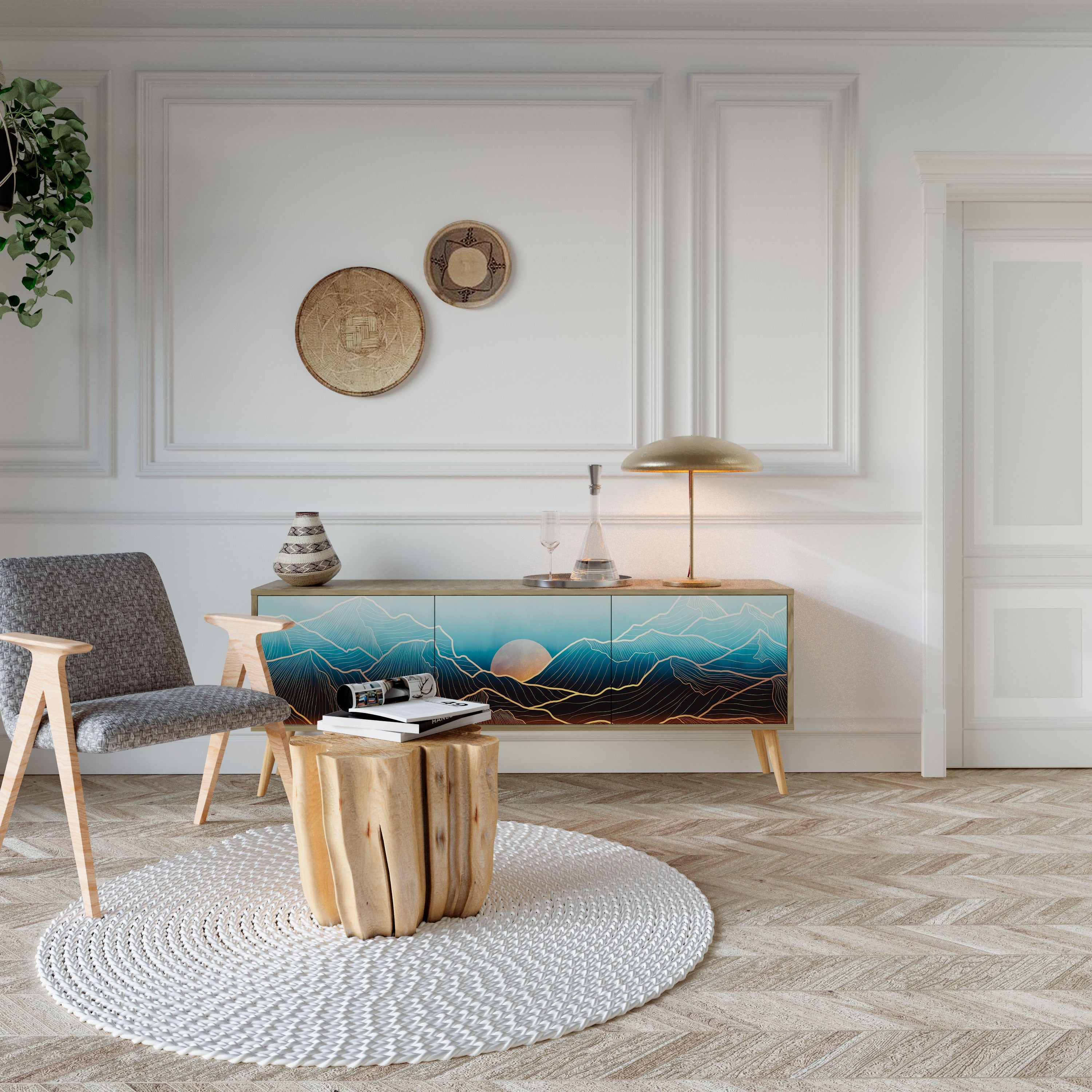 LUNAR SECRETS TV-Lowboard mit 3 Türen in Eiche-Optik