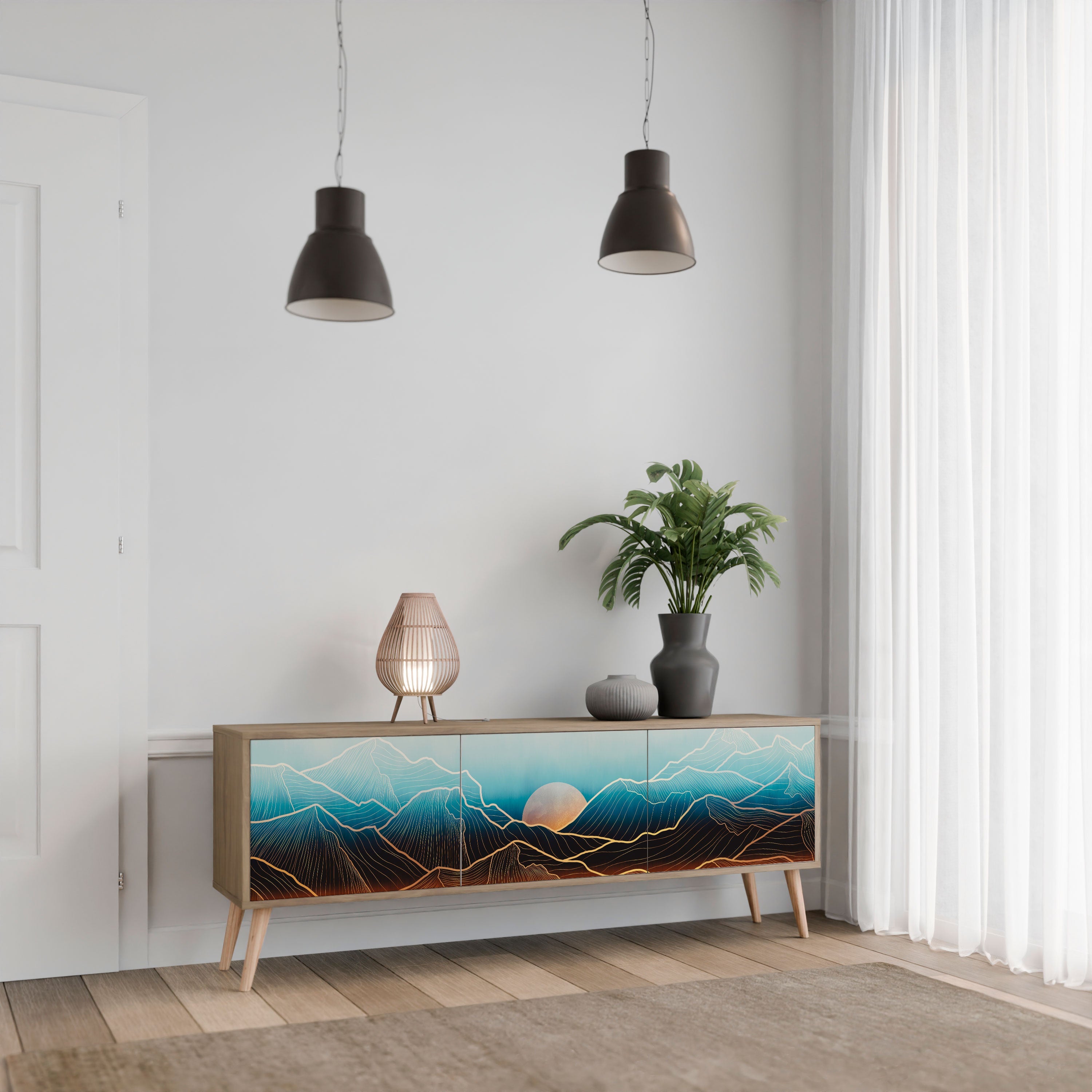 LUNAR SECRETS TV-Lowboard mit 3 Türen in Eiche-Optik