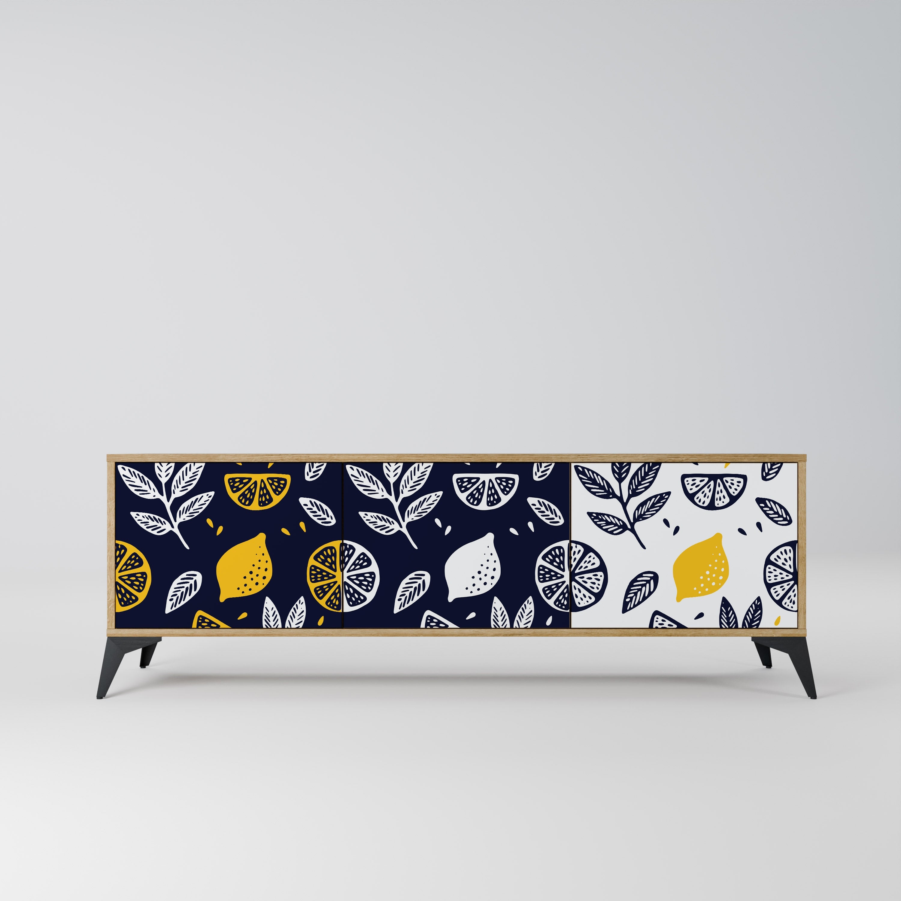 CITRUS BLACK AND WHITE TV-Lowboard mit 3 Türen in Eiche-Optik