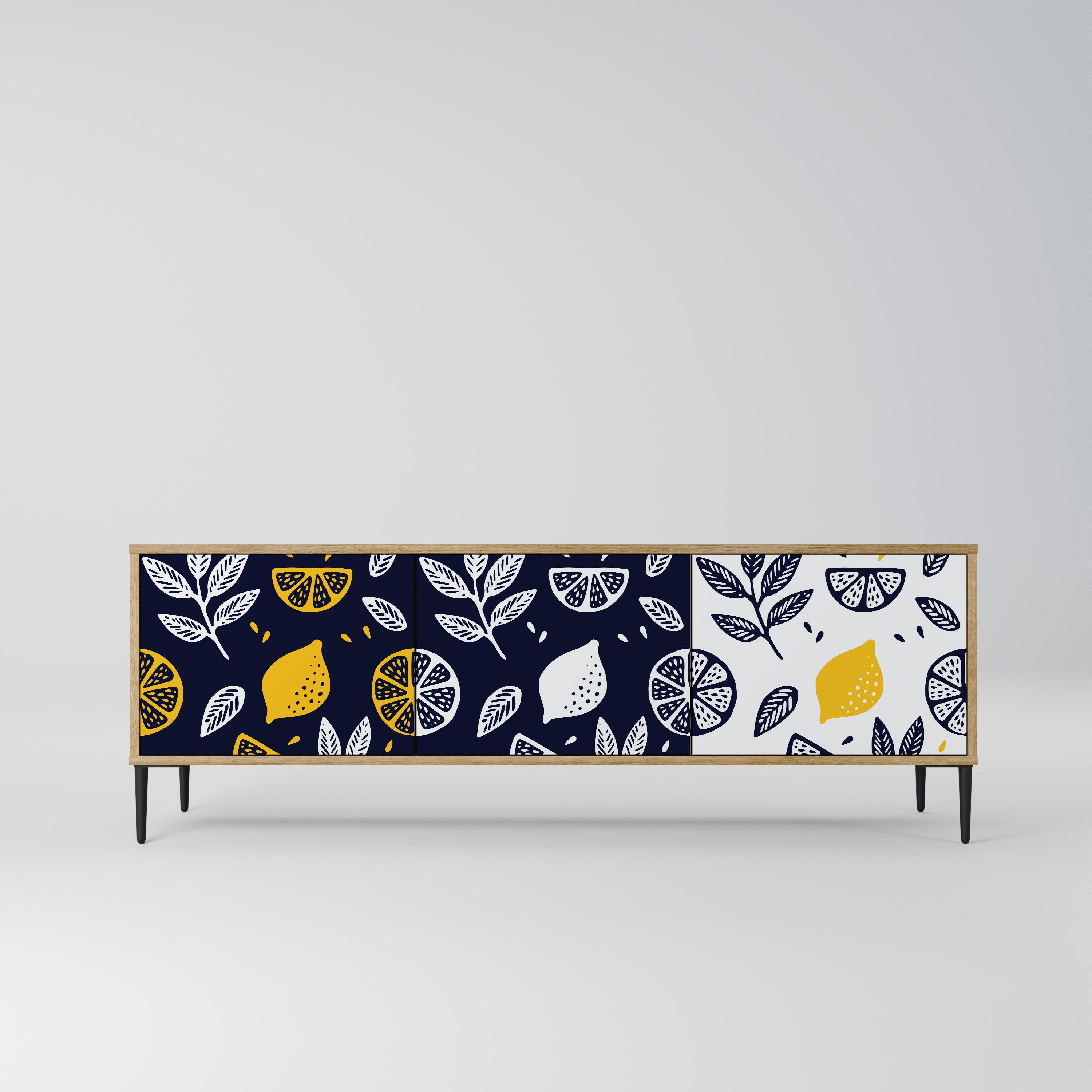 CITRUS BLACK AND WHITE TV-Lowboard mit 3 Türen in Eiche-Optik