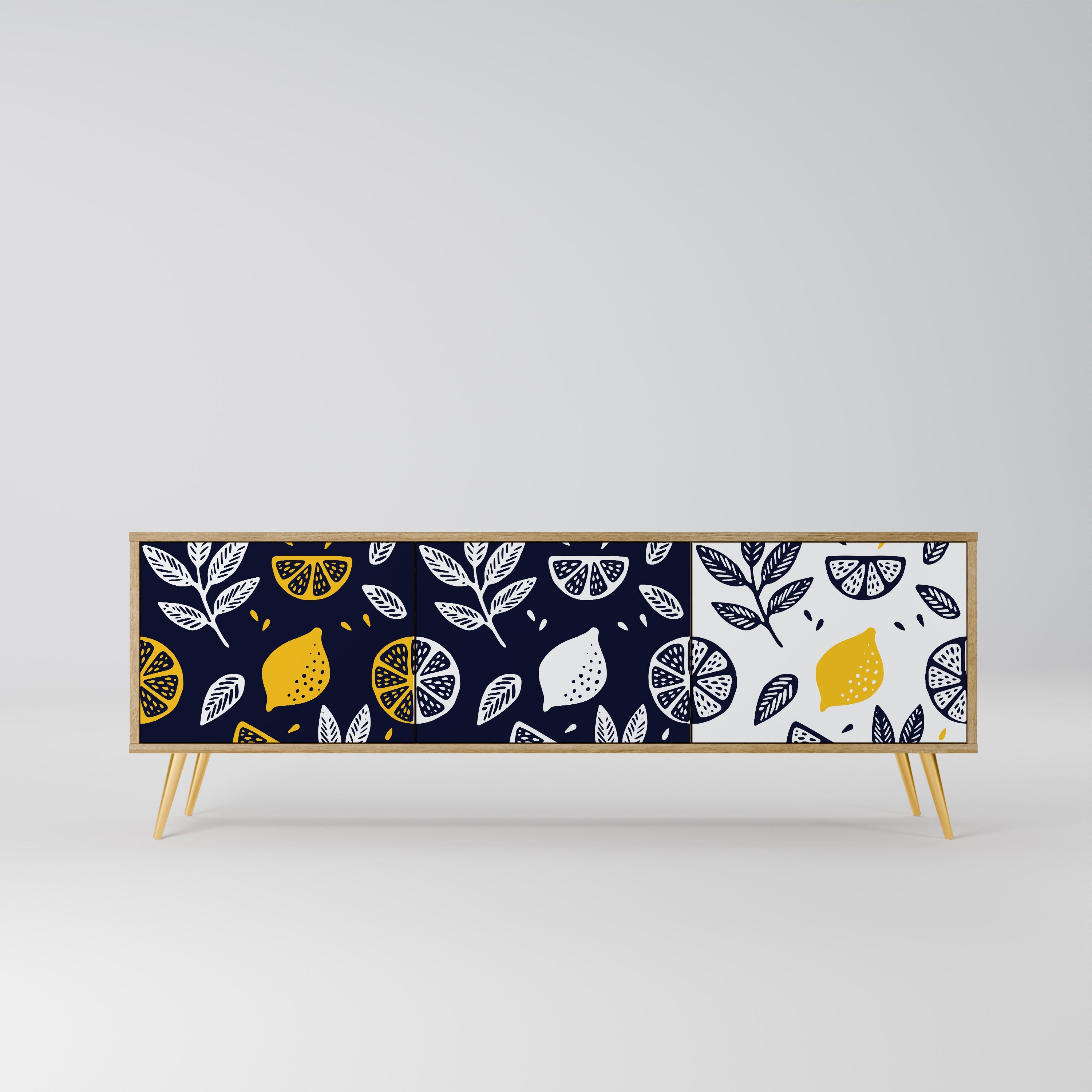 CITRUS BLACK AND WHITE TV-Lowboard mit 3 Türen in Eiche-Optik