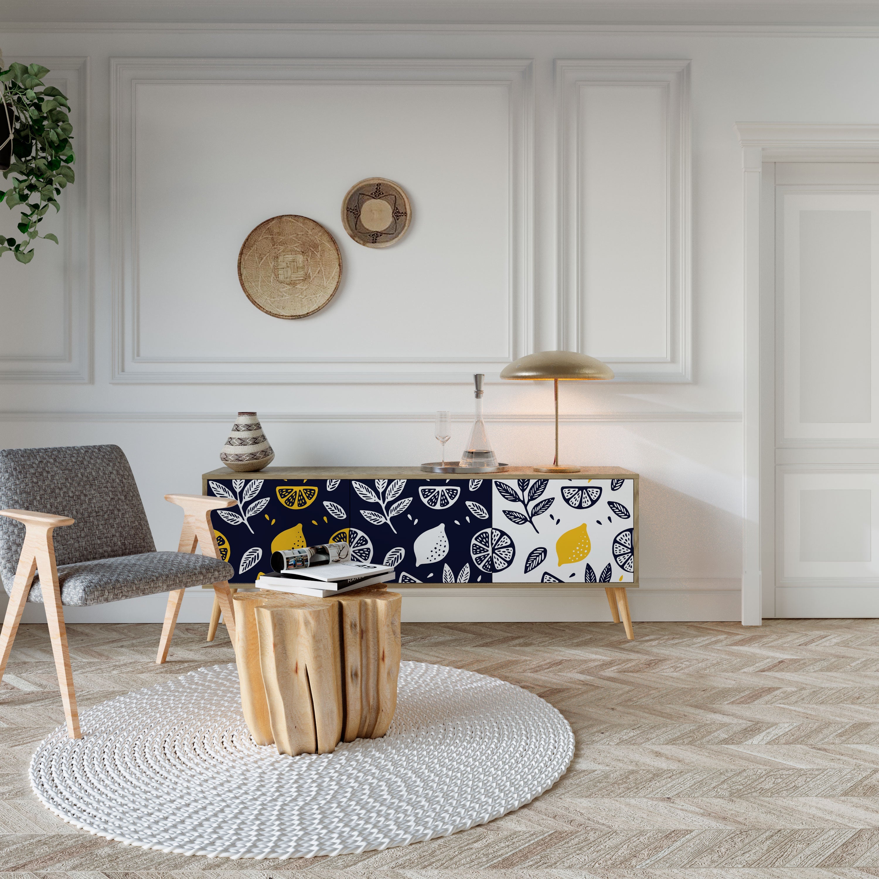 CITRUS BLACK AND WHITE TV-Lowboard mit 3 Türen in Eiche-Optik