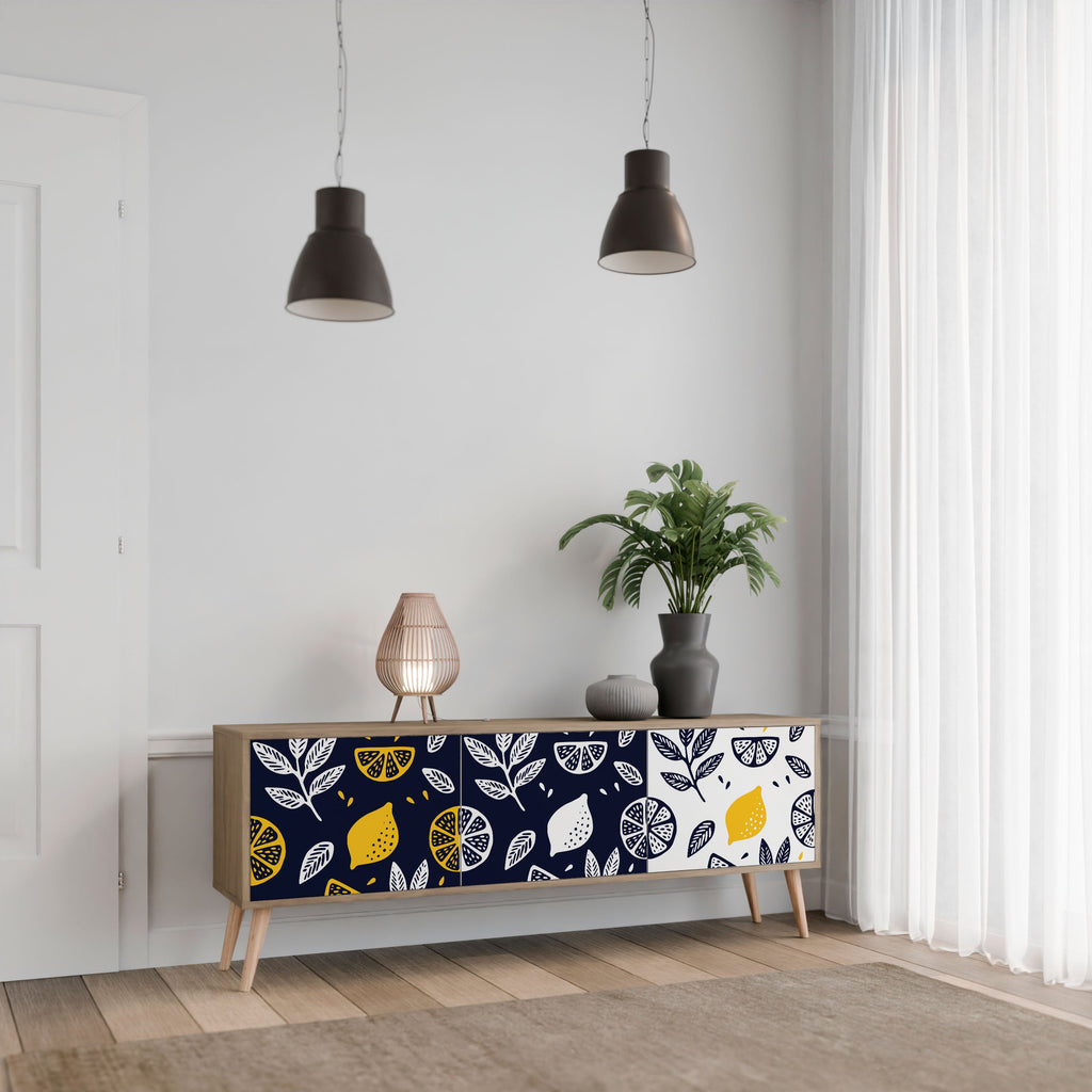 CITRUS BLACK AND WHITE TV-Lowboard mit 3 Türen in Eiche-Optik