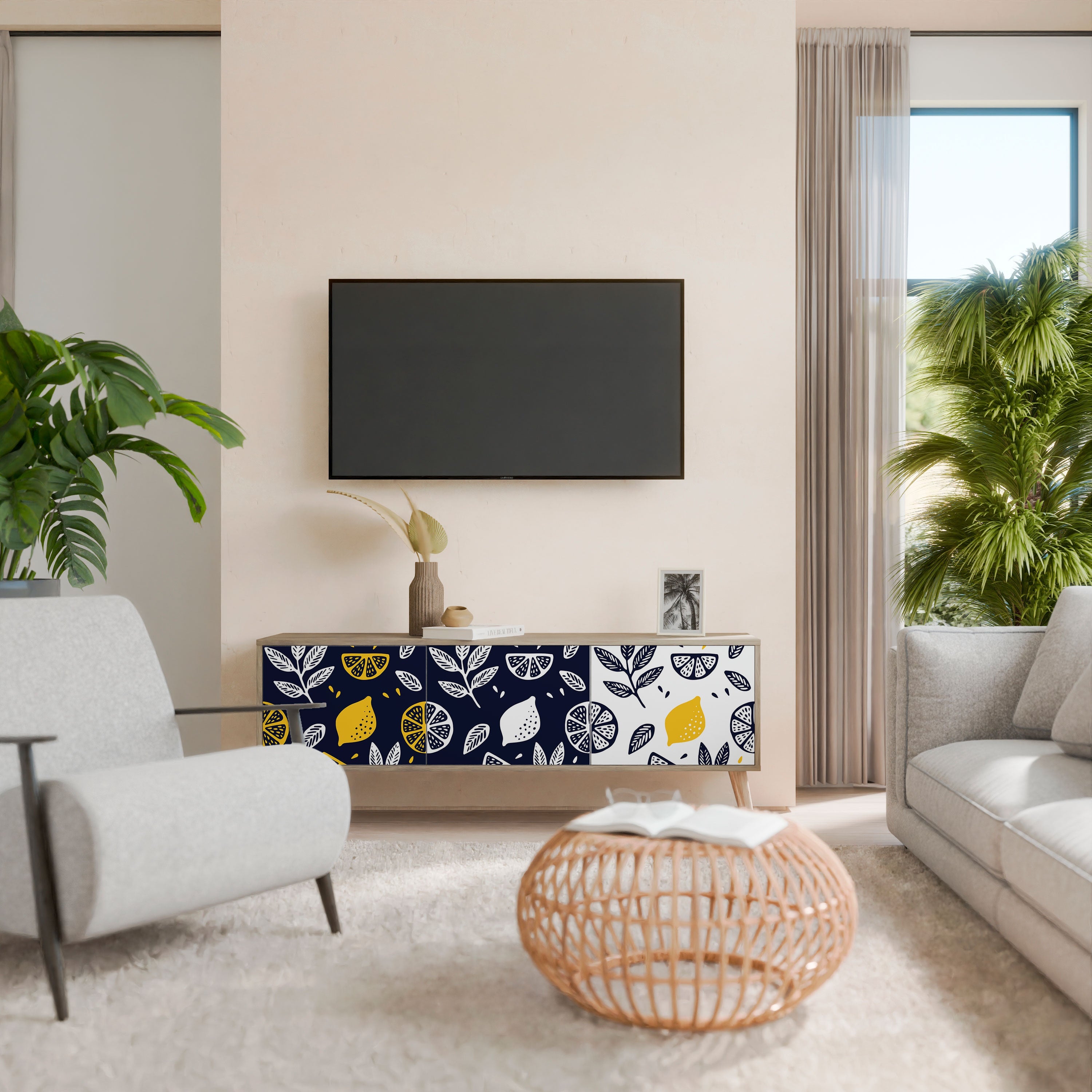 CITRUS BLACK AND WHITE TV-Lowboard mit 3 Türen in Eiche-Optik