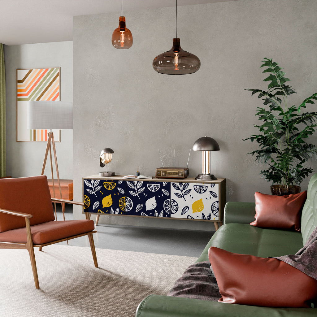 CITRUS BLACK AND WHITE TV-Lowboard mit 3 Türen in Eiche-Optik