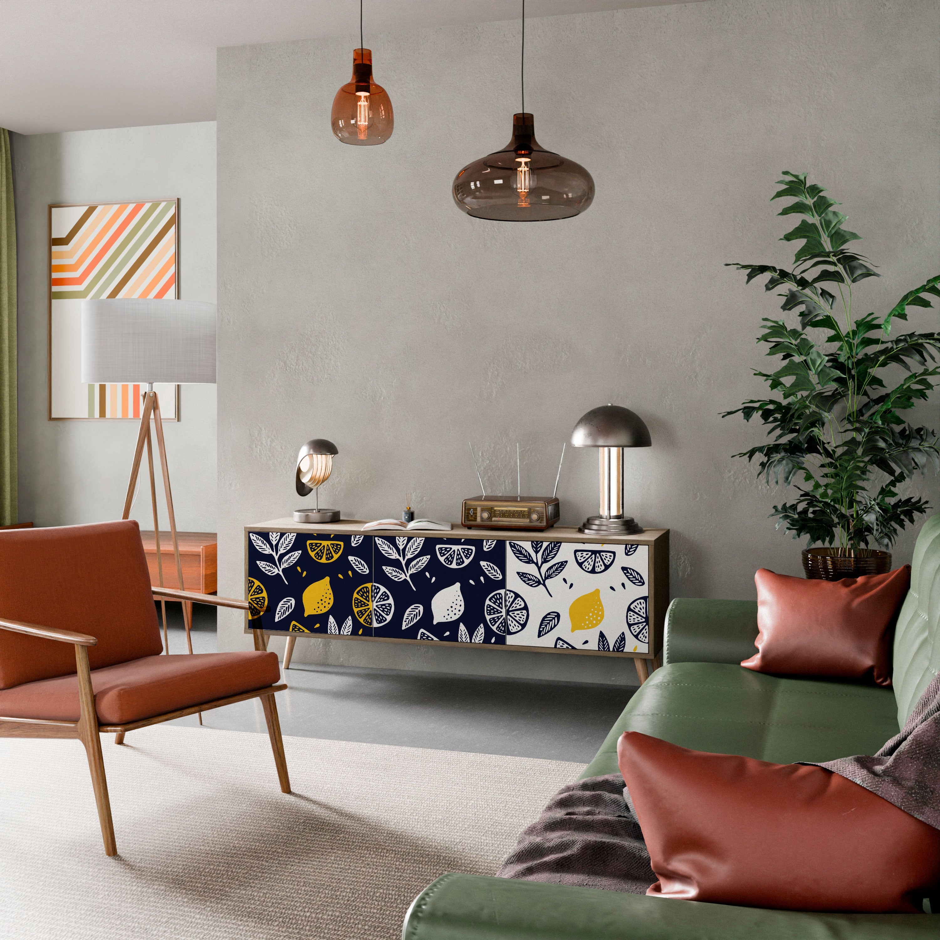 CITRUS BLACK AND WHITE TV-Lowboard mit 3 Türen in Eiche-Optik