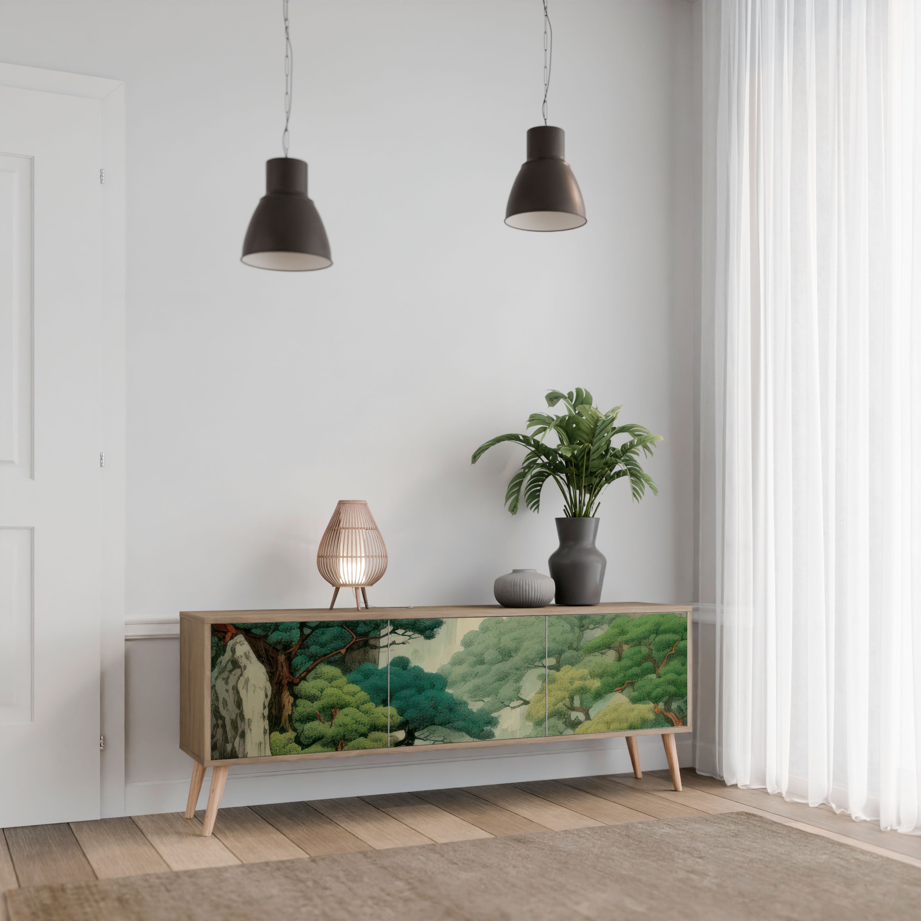 VERDURE ABYSS TV-Lowboard mit 3 Türen in Eiche-Optik