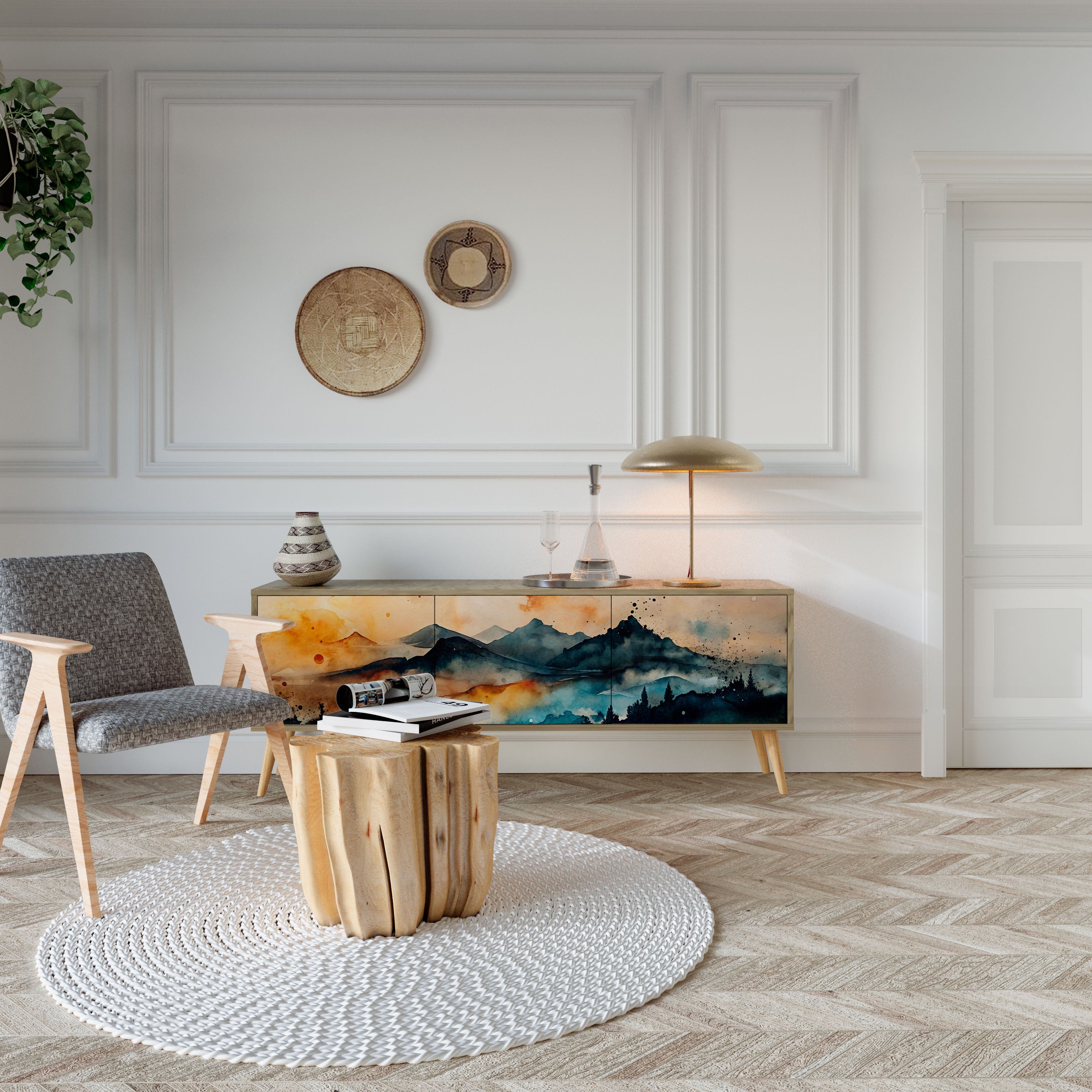 OMINOUS MOUNTAINS TV-Lowboard mit 3 Türen in Eiche-Optik