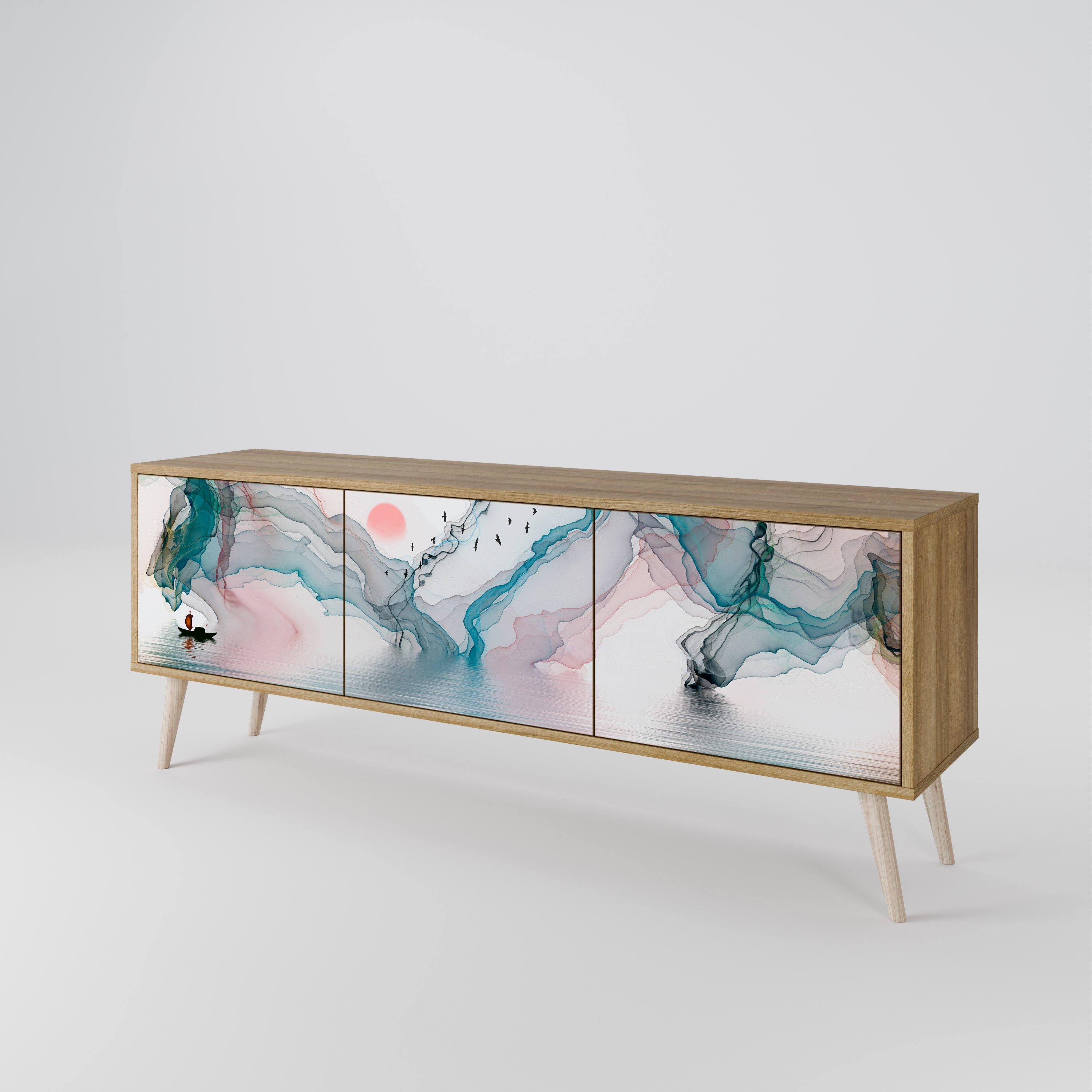 VELVET CROSSING TV-Lowboard mit 3 Türen in Eiche-Optik