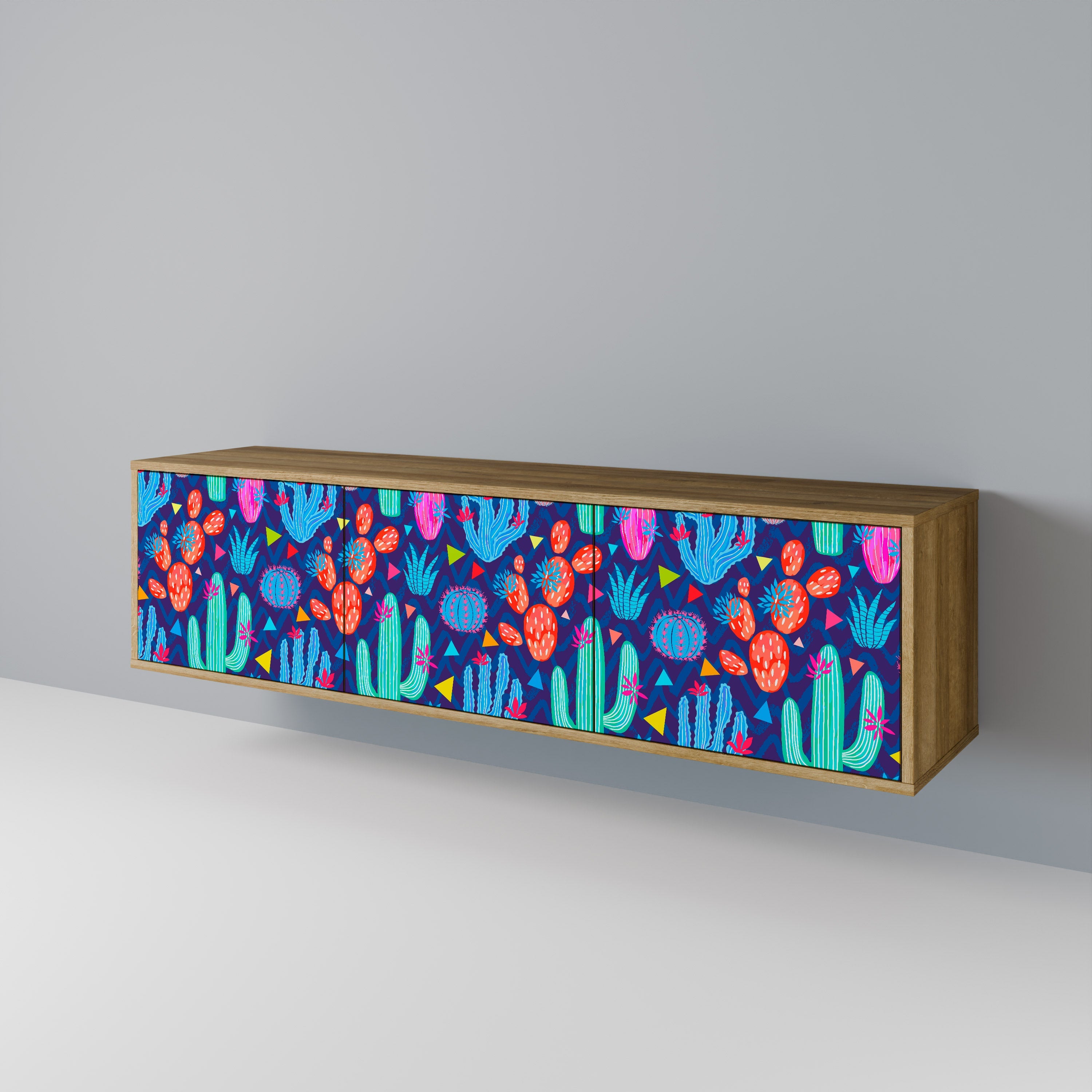 CACTUS VIBES TV-Lowboard mit 3 Türen in Eiche-Optik