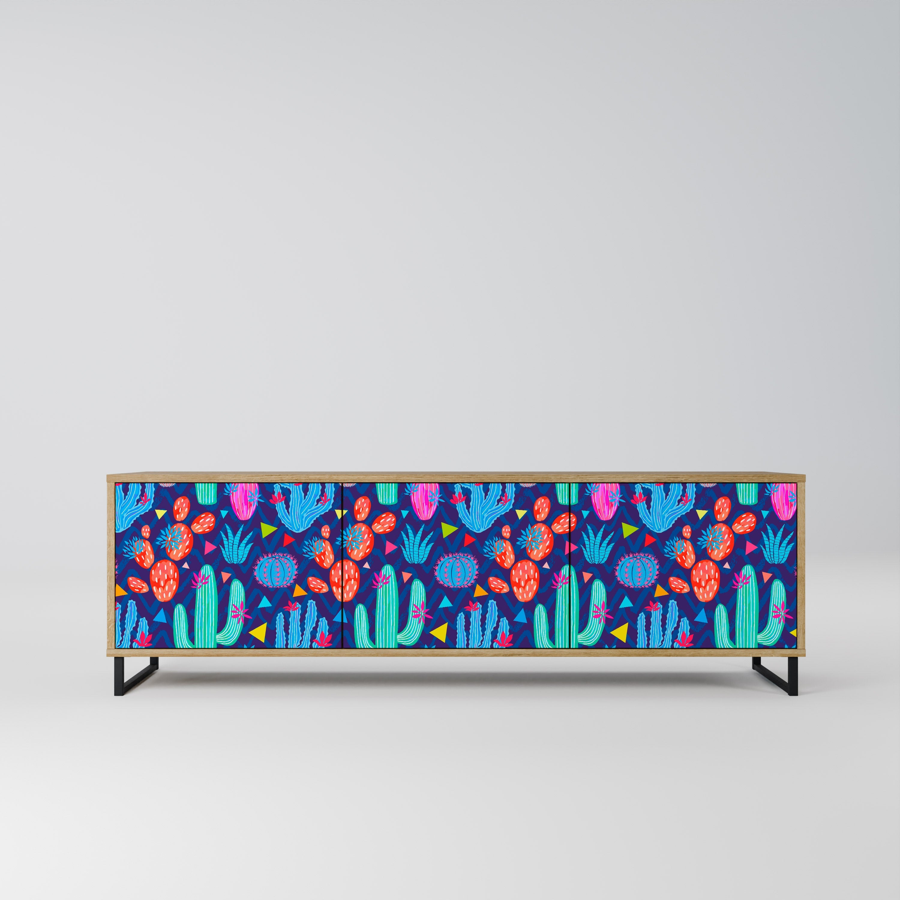 CACTUS VIBES TV-Lowboard mit 3 Türen in Eiche-Optik