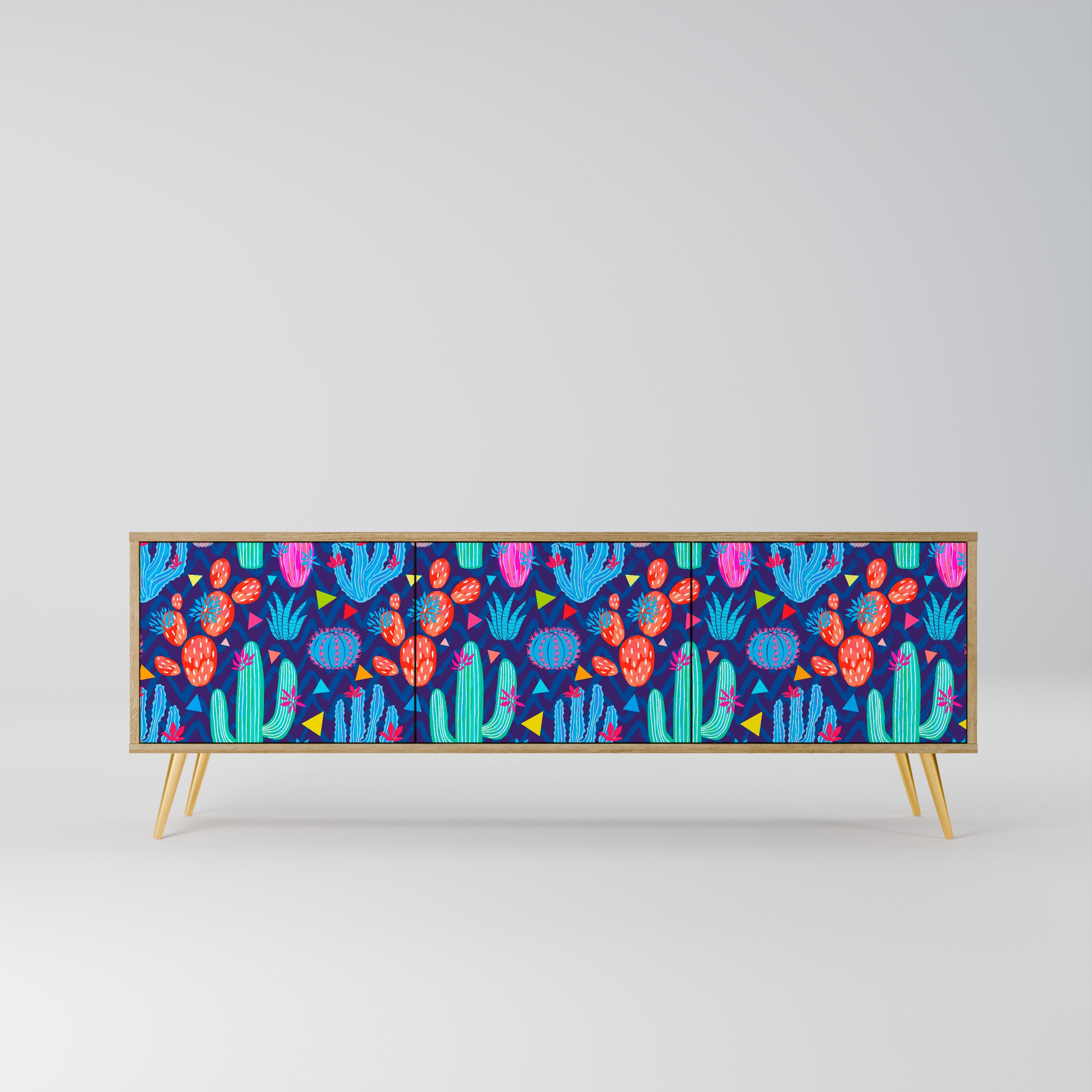 CACTUS VIBES TV-Lowboard mit 3 Türen in Eiche-Optik