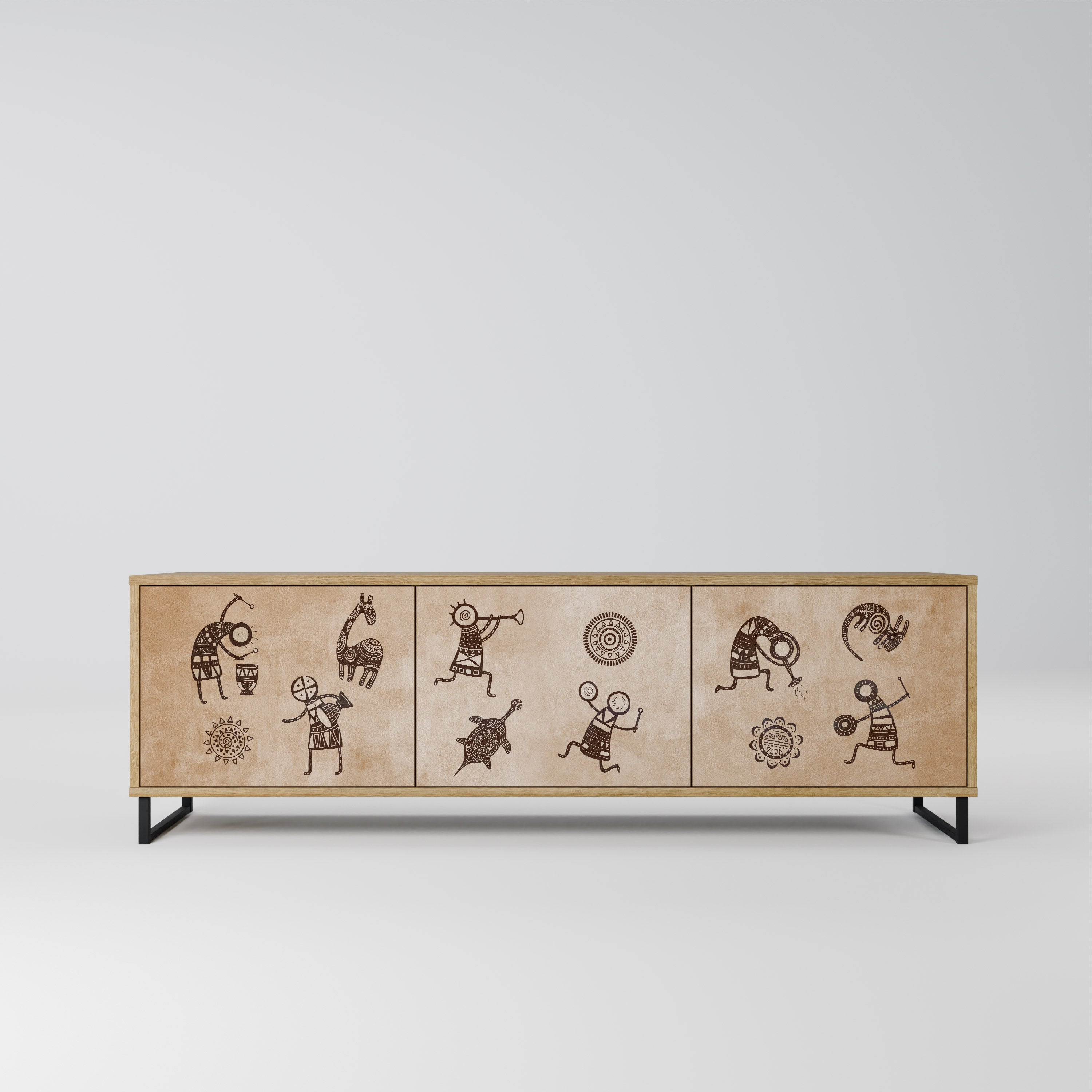 AFRICAN STYLE 3-Door TV Stand in Oak Effect
