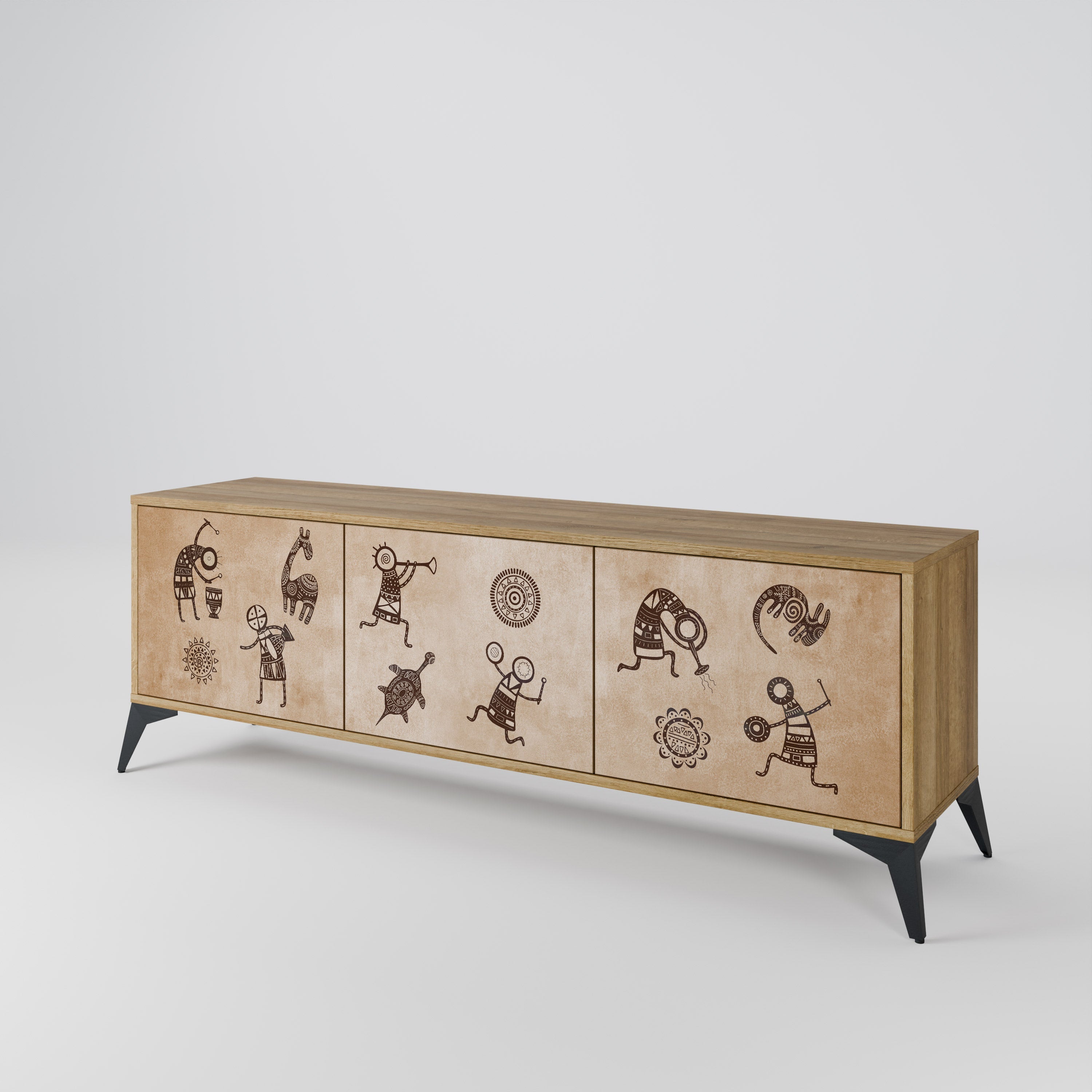 AFRICAN STYLE 3-Door TV Stand in Oak Effect