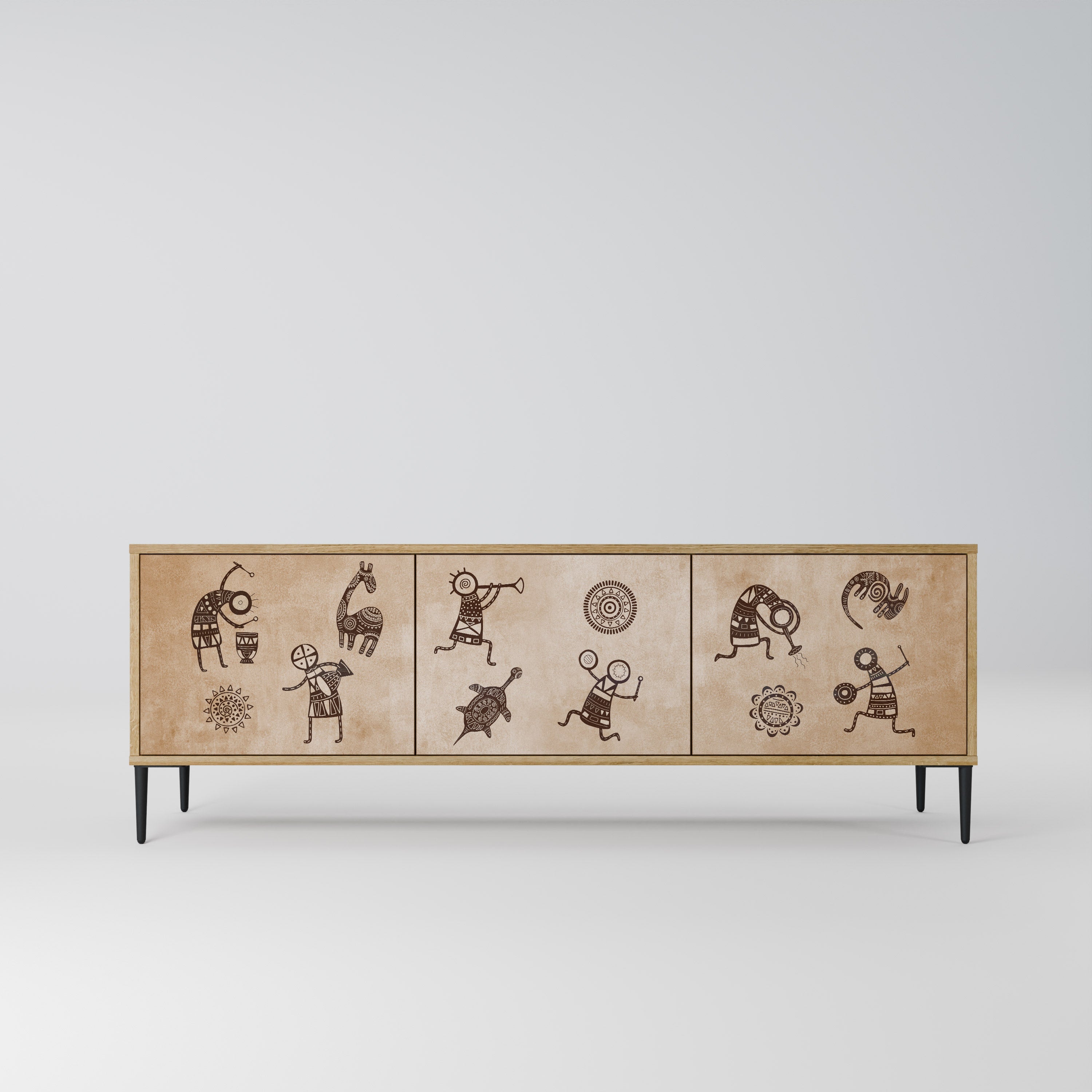 AFRICAN STYLE 3-Door TV Stand in Oak Effect