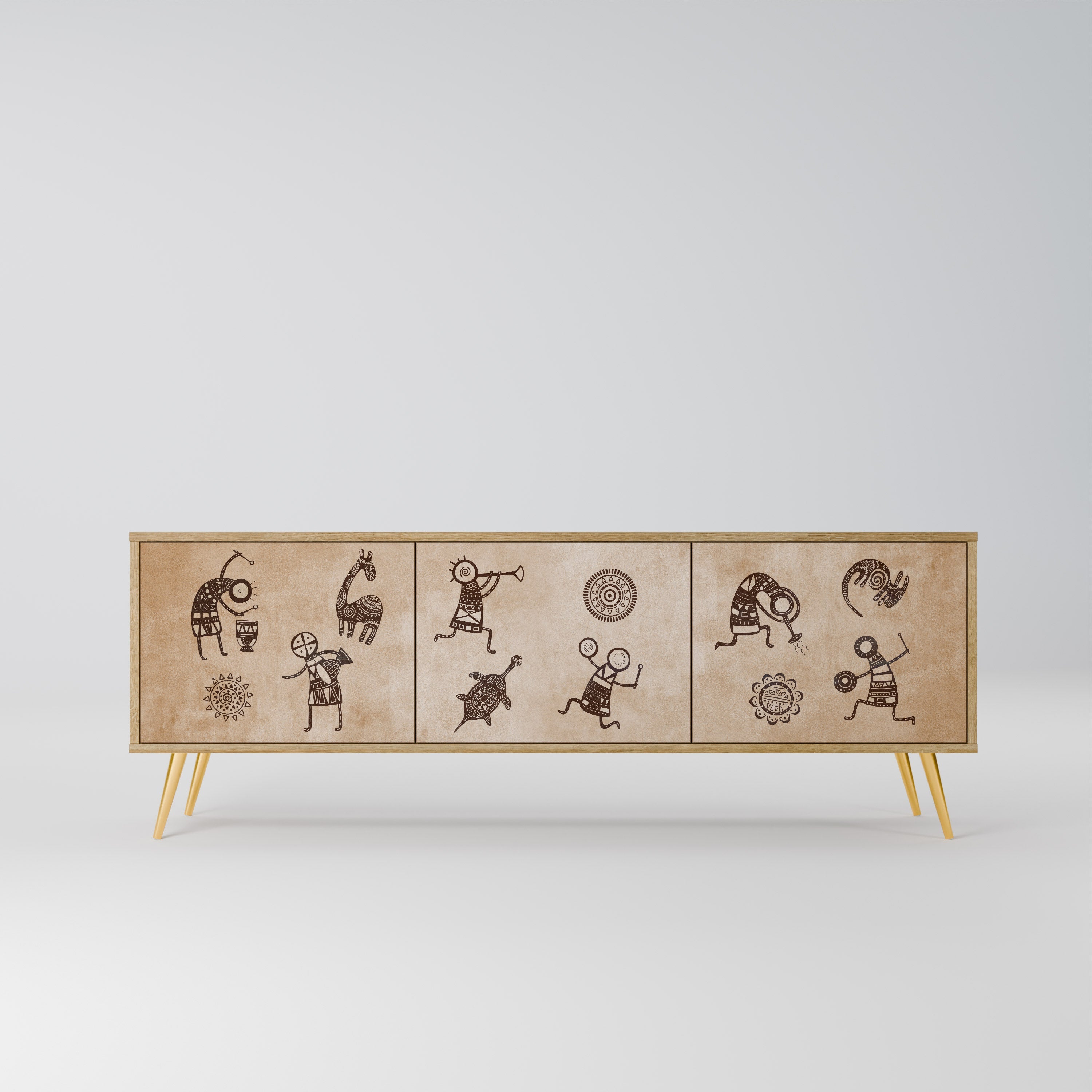 AFRICAN STYLE 3-Door TV Stand in Oak Effect