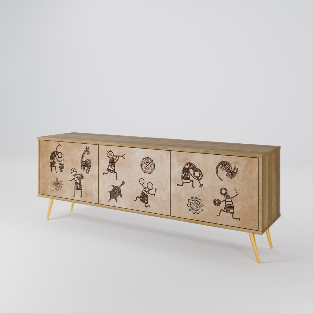 AFRICAN STYLE 3-Door TV Stand in Oak Effect