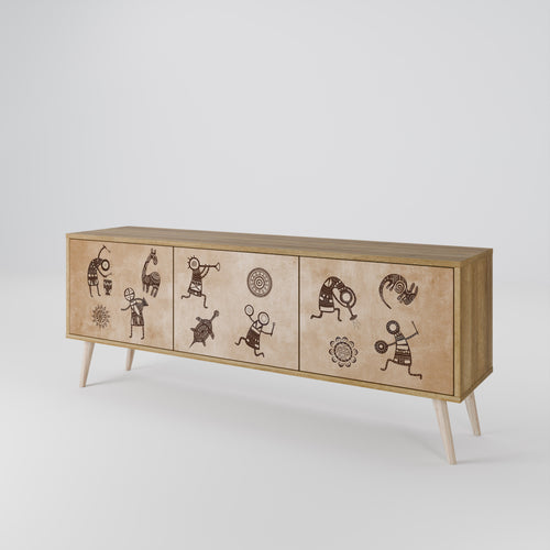 AFRICAN STYLE TV-Lowboard mit 3 Türen in Eiche-Optik