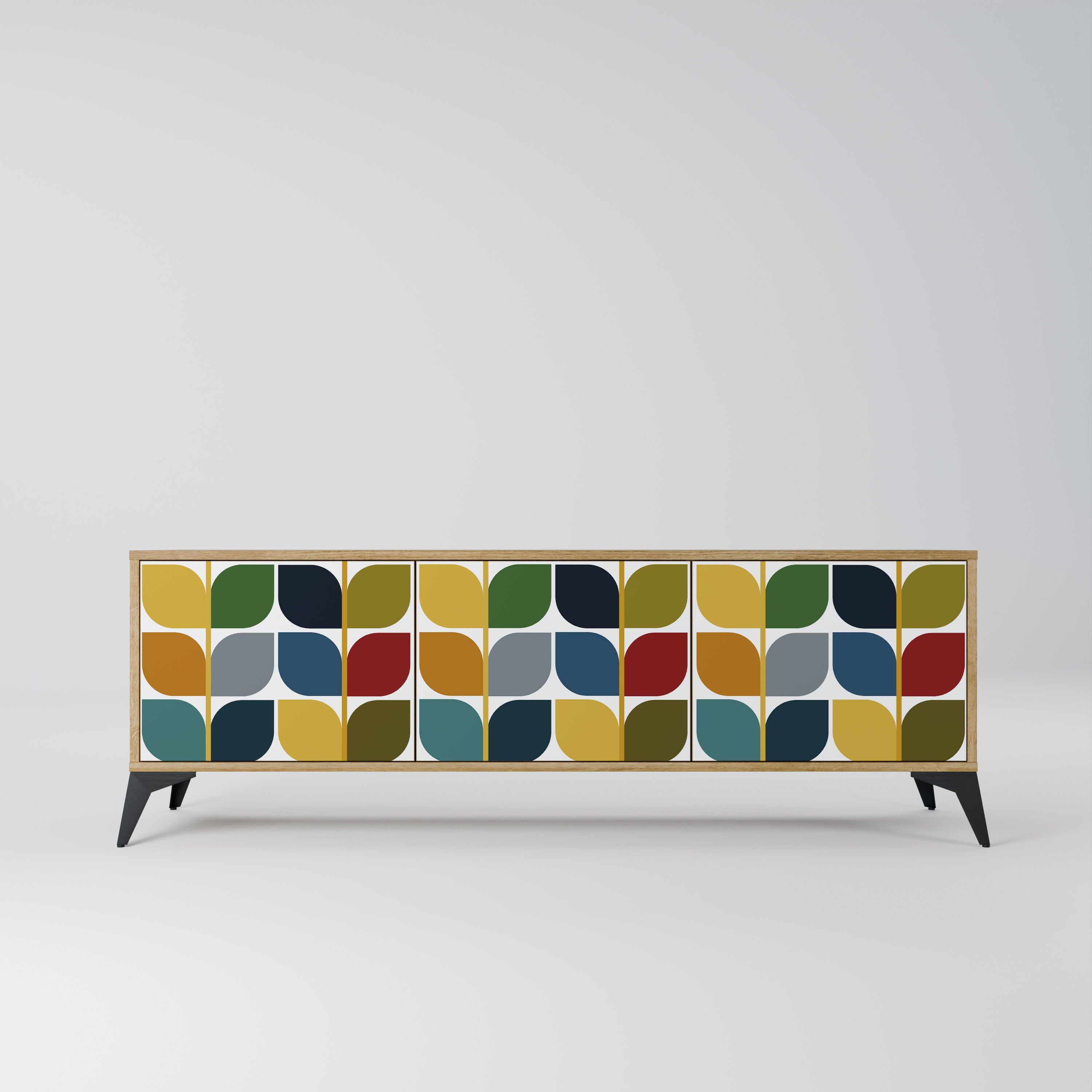 WEIGHTLESS HOURS 3-Door TV Stand in Oak Effect