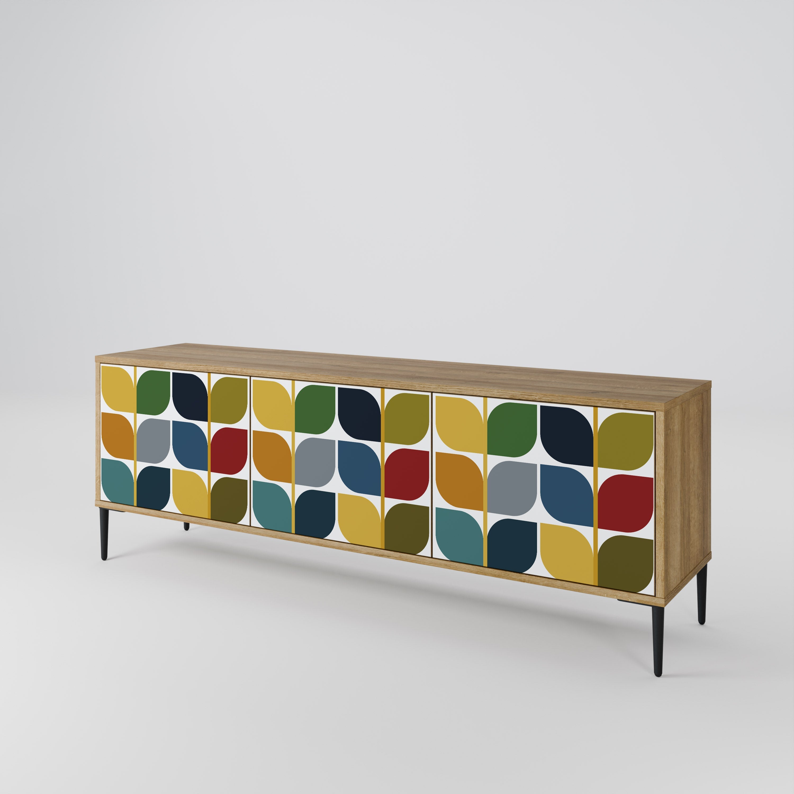 WEIGHTLESS HOURS 3-Door TV Stand in Oak Effect