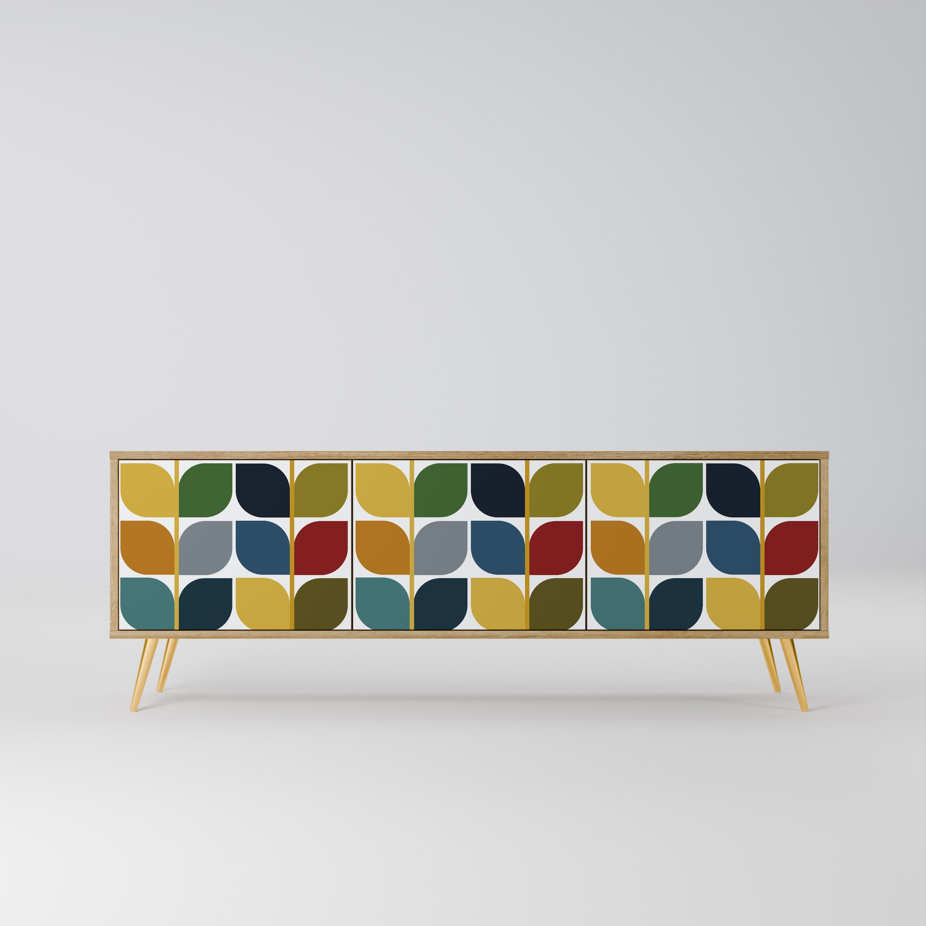 WEIGHTLESS HOURS 3-Door TV Stand in Oak Effect