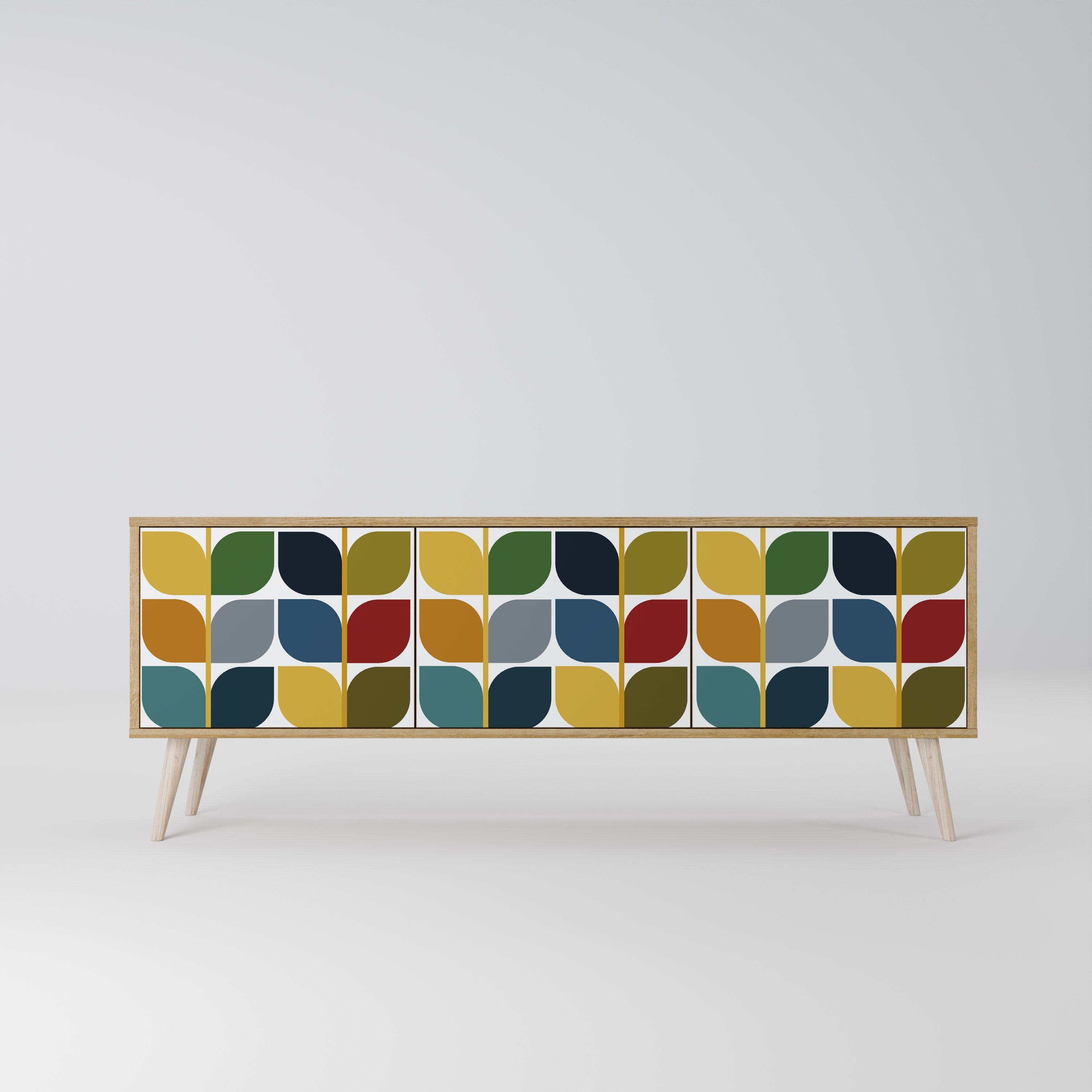 WEIGHTLESS HOURS 3-Door TV Stand in Oak Effect