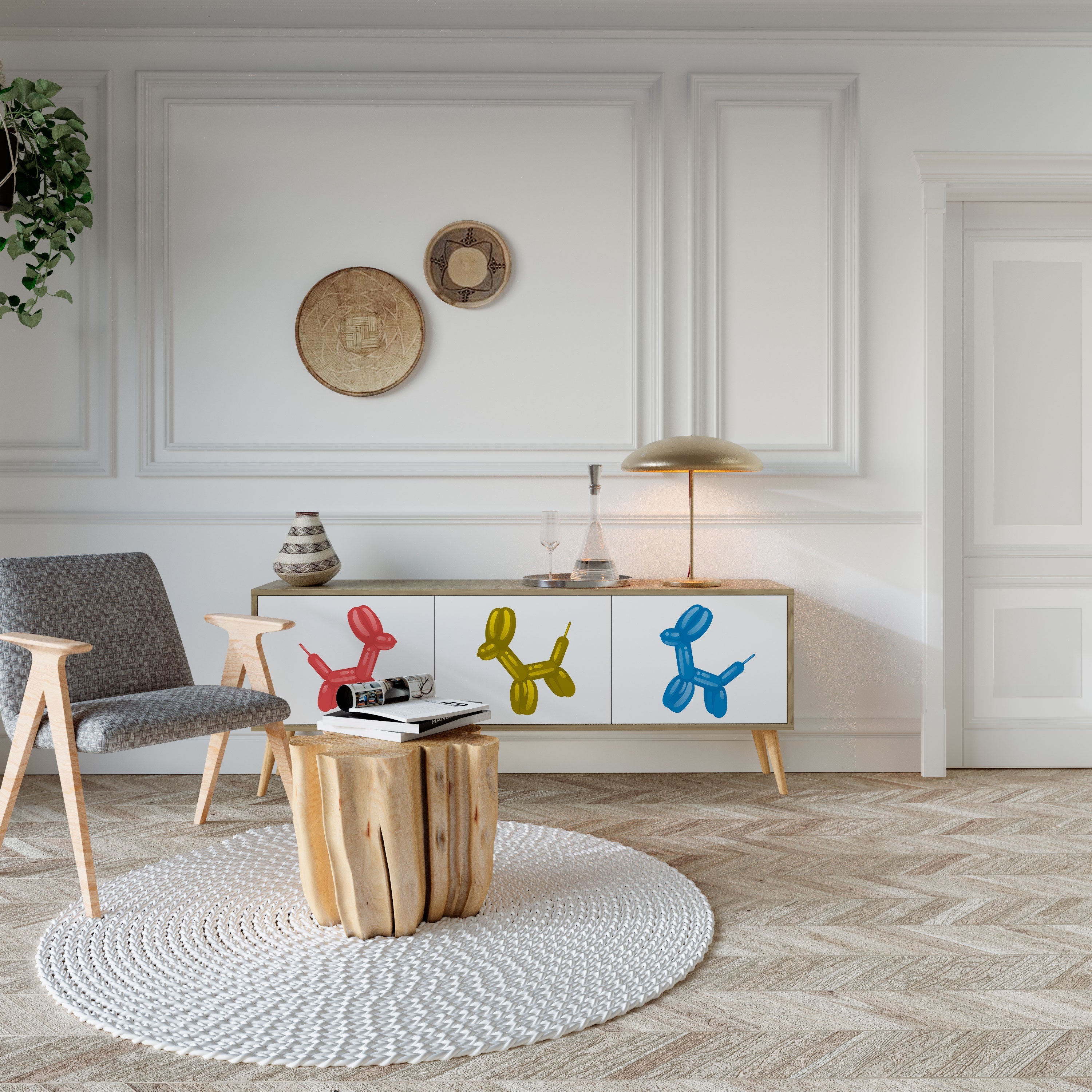 CHILDHOOD MEMORY TV-Lowboard mit 3 Türen in Eiche-Optik