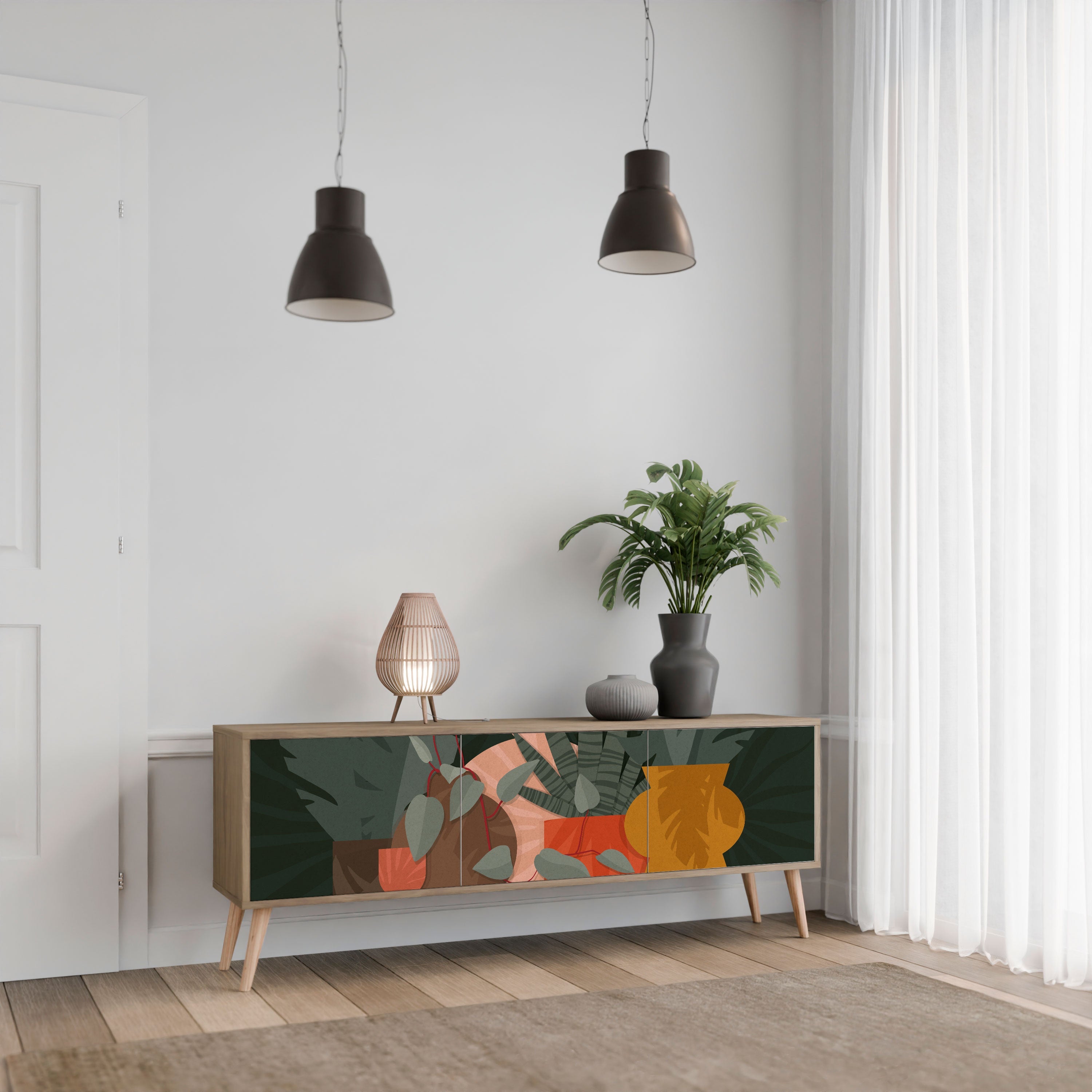 TROPICAL COMPOSITION TV-Lowboard mit 3 Türen in Eiche-Optik