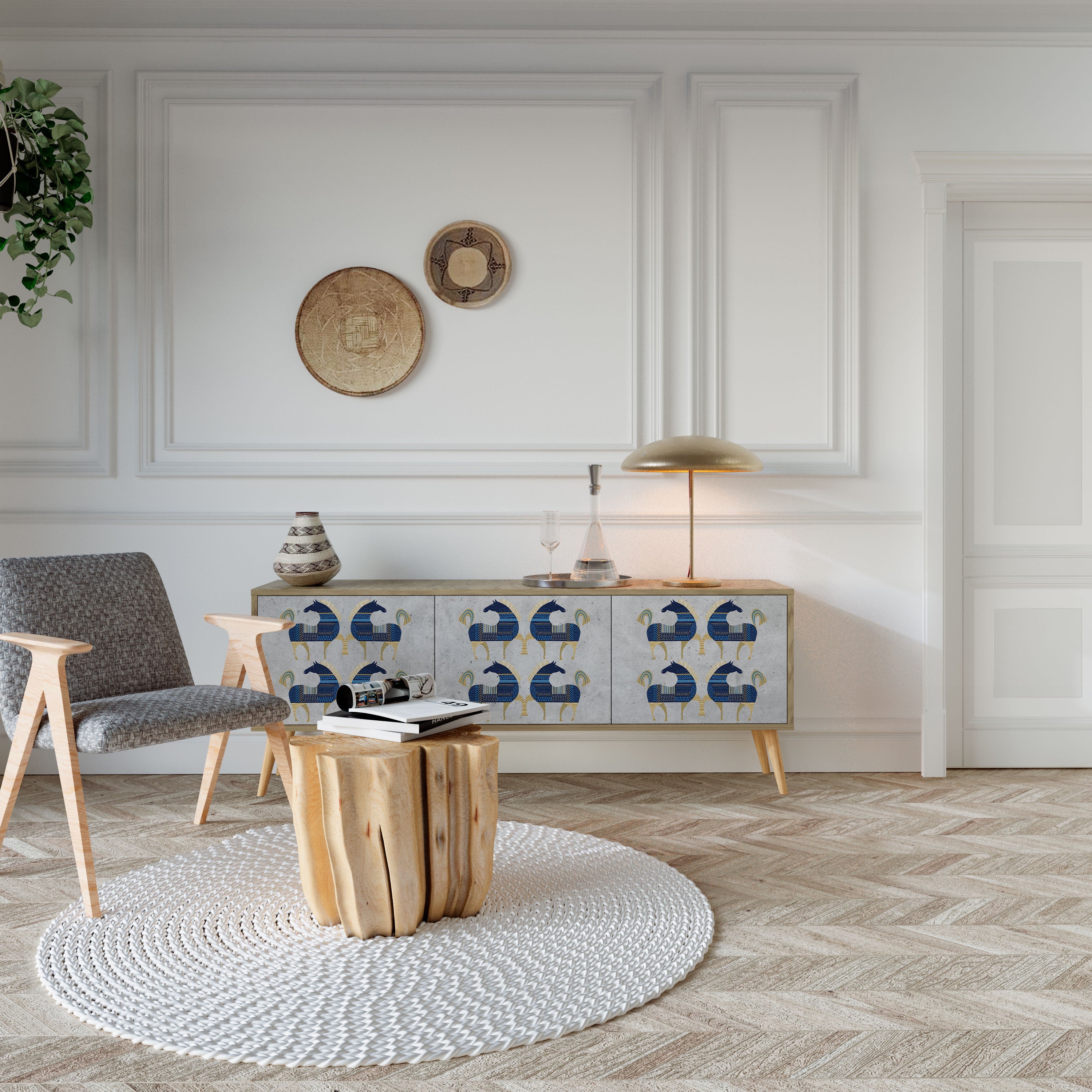 MAJESTIC STEED TV-Lowboard mit 3 Türen in Eiche-Optik