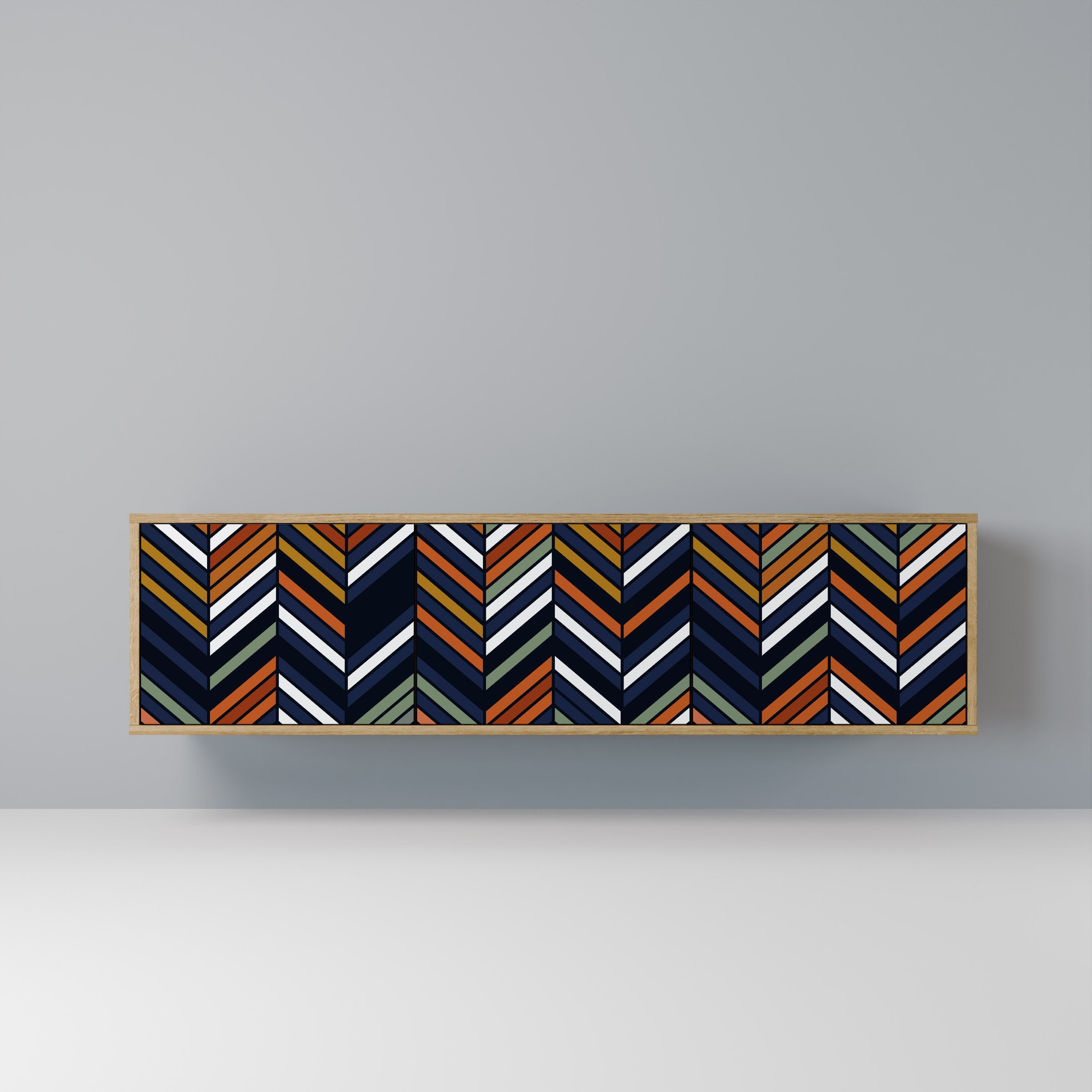 VIBRANT PATCHWORK 3-Door TV Stand in Oak Effect