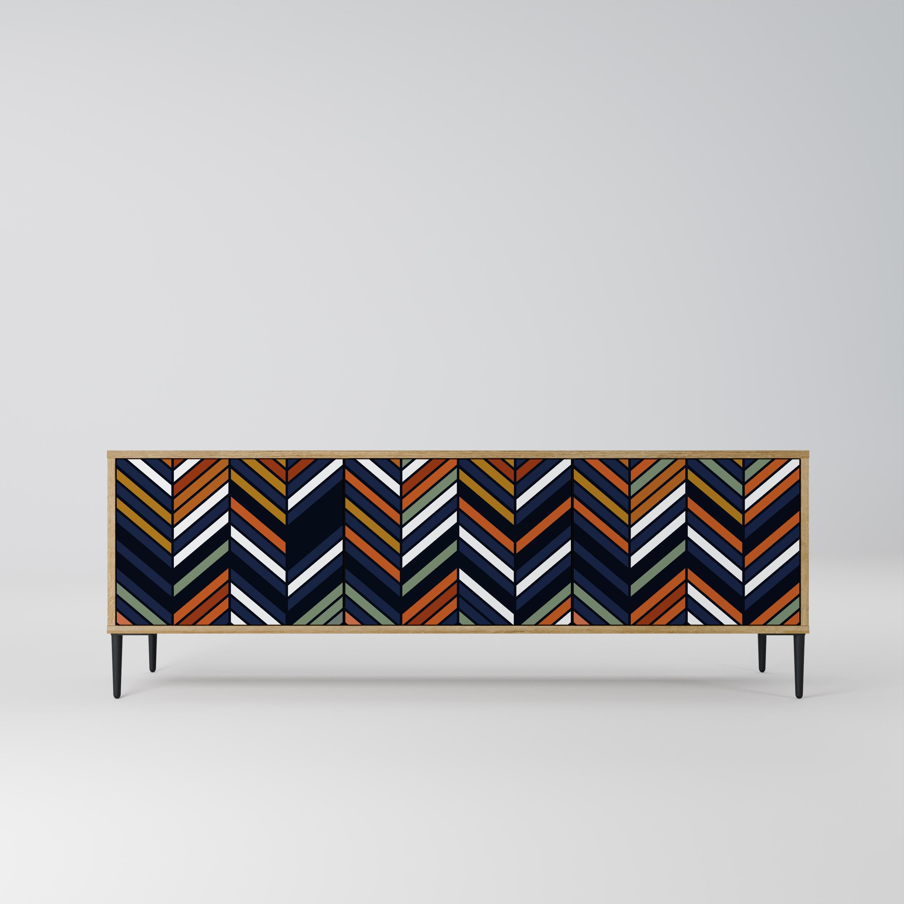 VIBRANT PATCHWORK 3-Door TV Stand in Oak Effect