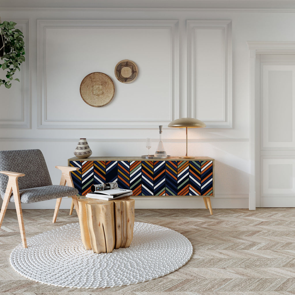 VIBRANT PATCHWORK TV-Lowboard mit 3 Türen in Eiche-Optik