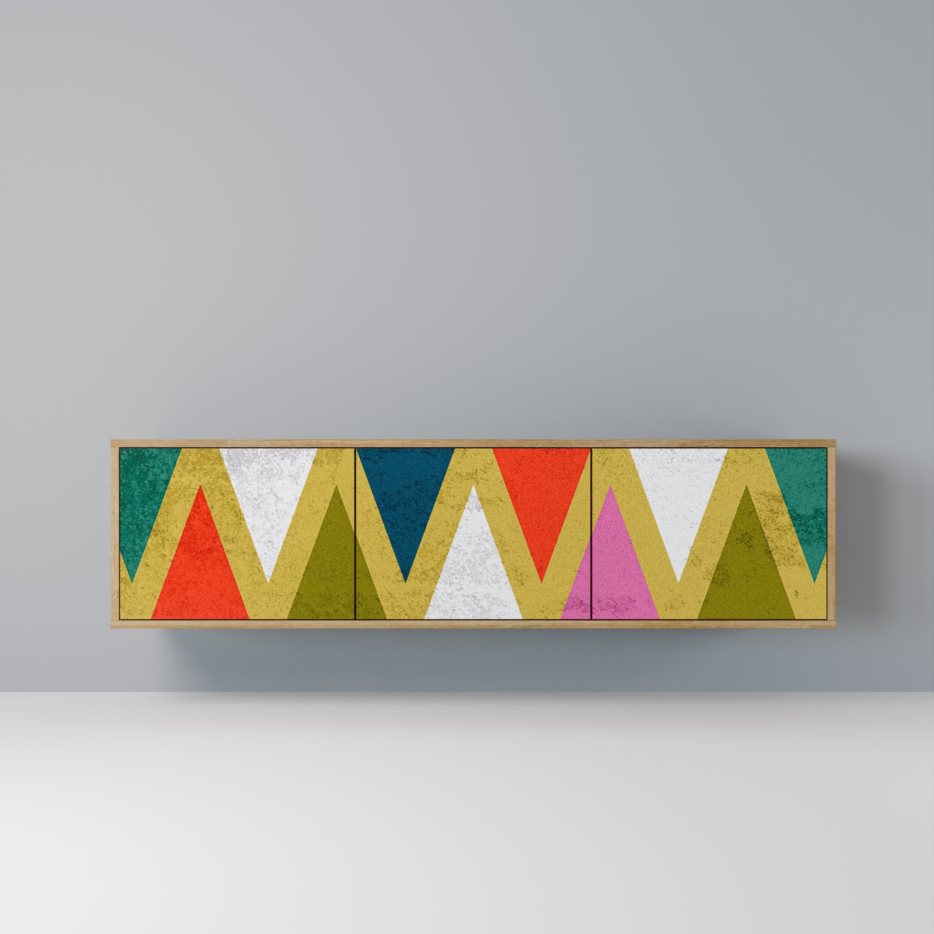 COLORFUL TRIANGLES TV-Lowboard mit 3 Türen in Eiche-Optik