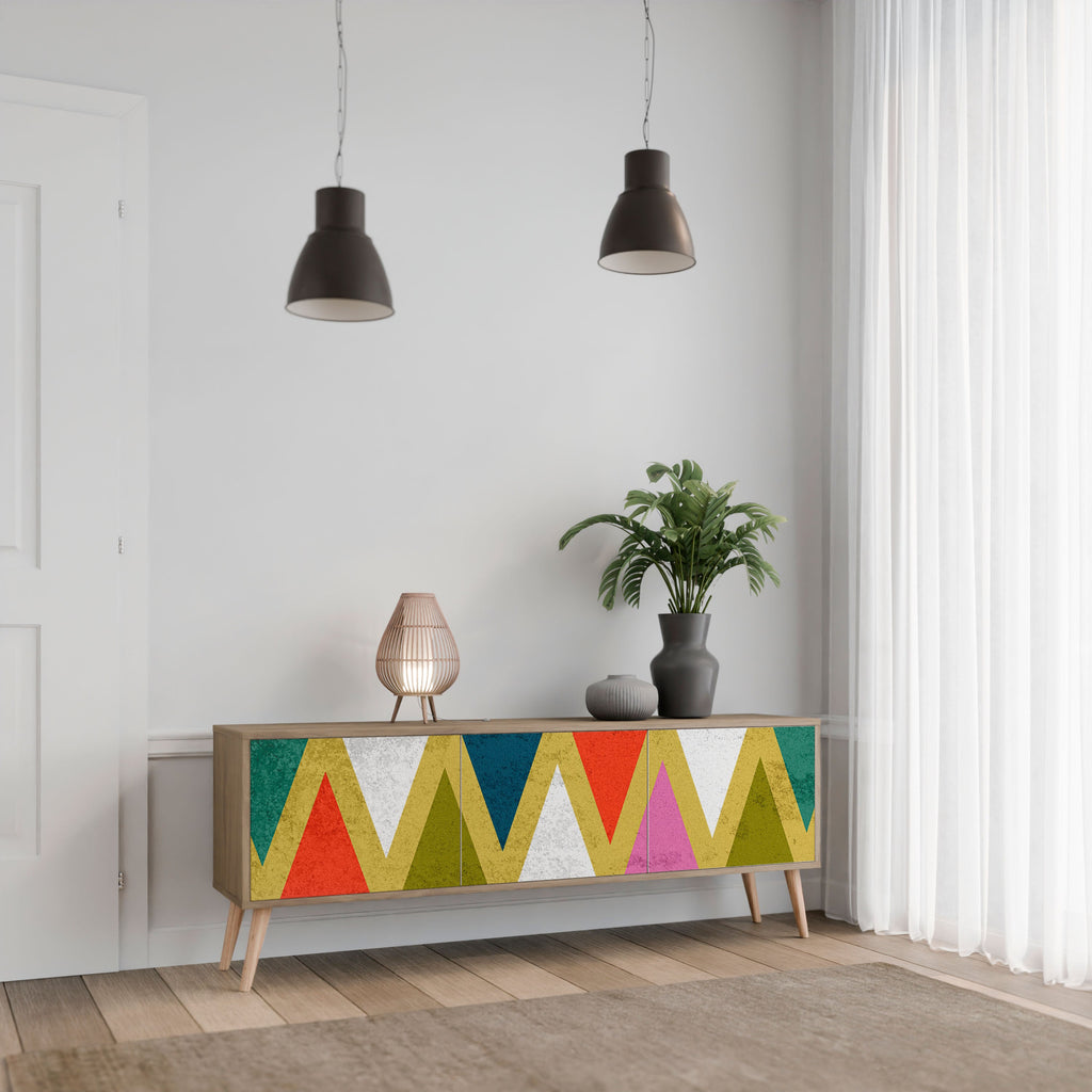 COLORFUL TRIANGLES TV-Lowboard mit 3 Türen in Eiche-Optik