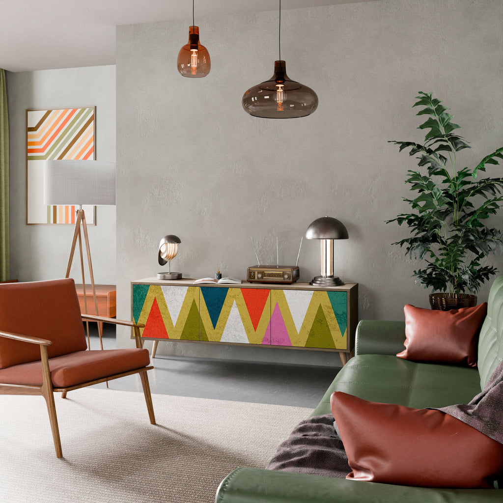 COLORFUL TRIANGLES TV-Lowboard mit 3 Türen in Eiche-Optik